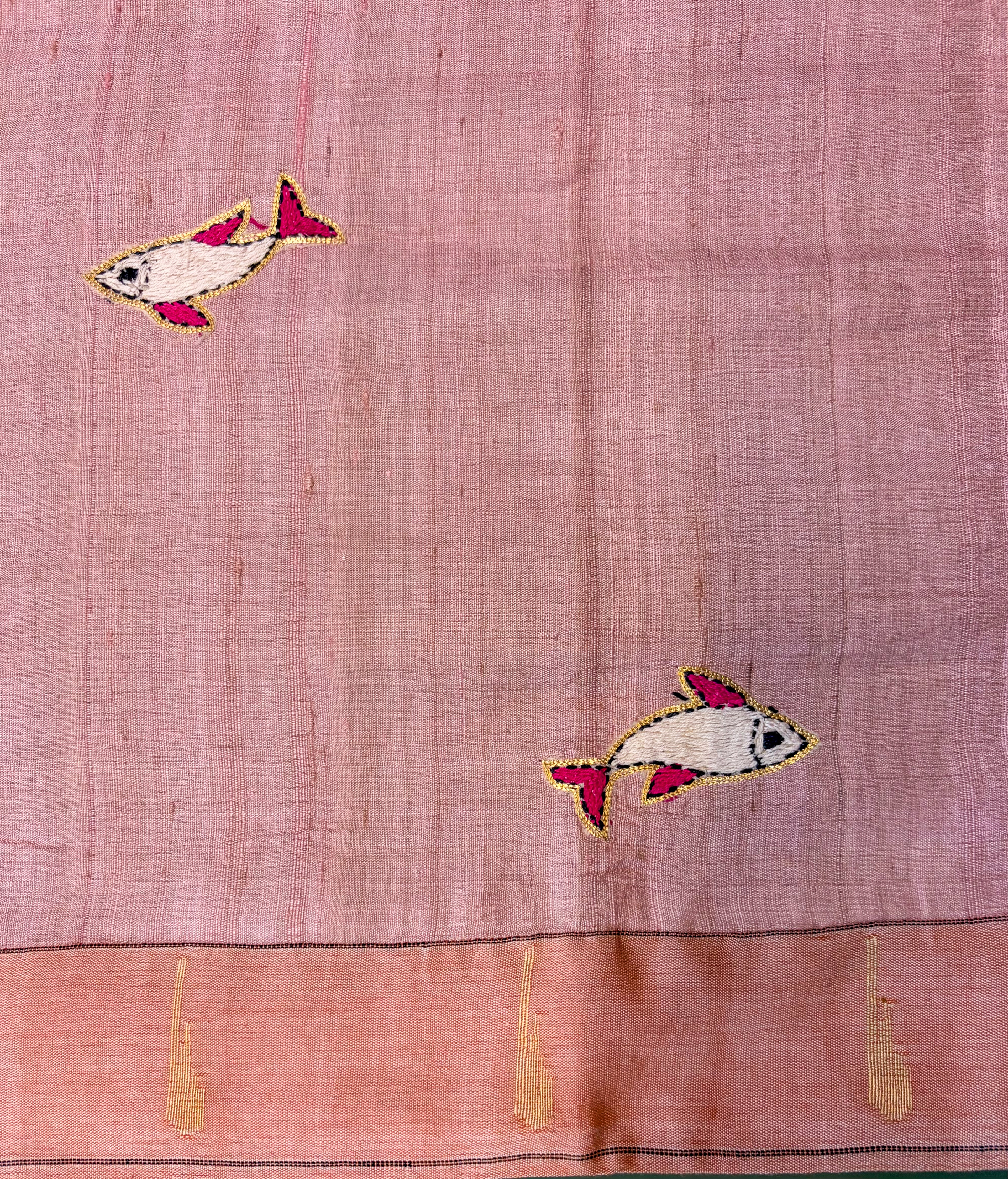 Founder Choice 057: Light Blush Pink Pure Handloom Tussar Silk Saree with Paithani Work