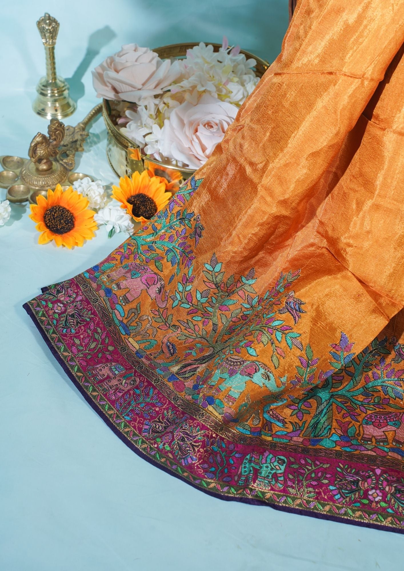 "Waah Banaras 069" Banarasi Mustard Yellow Meenakari Tussar Silk Saree