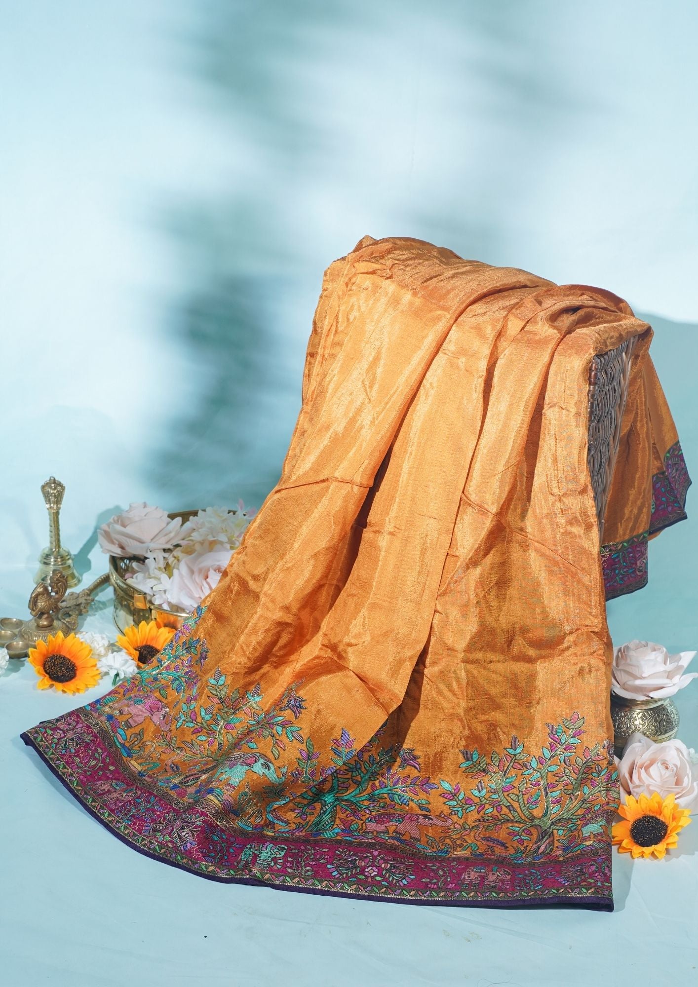 "Waah Banaras 069" Banarasi Mustard Yellow Meenakari Tussar Silk Saree