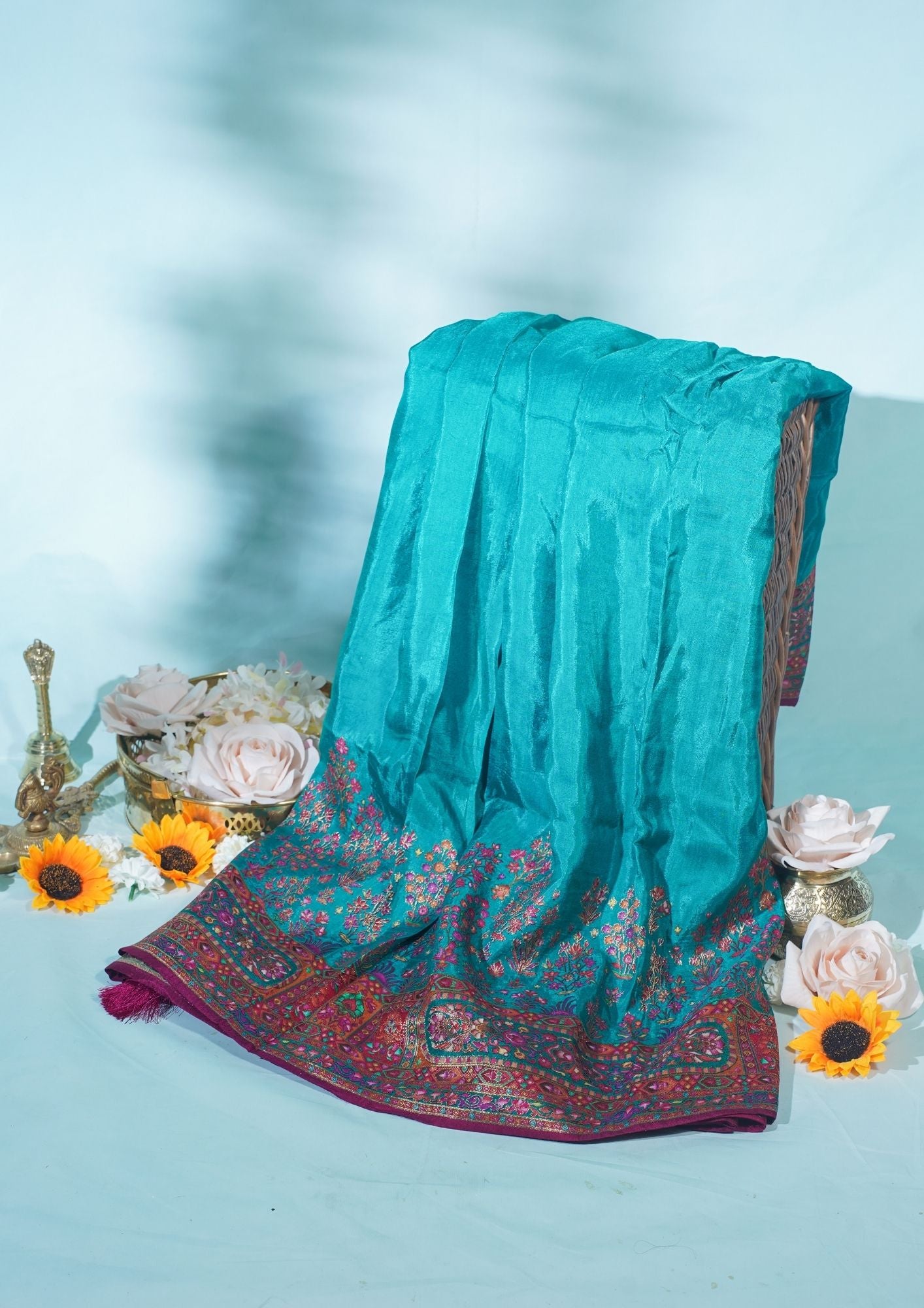 "Waah Banaras 068" Banarasi Turquoise Meenakari Pashmina Silk Saree