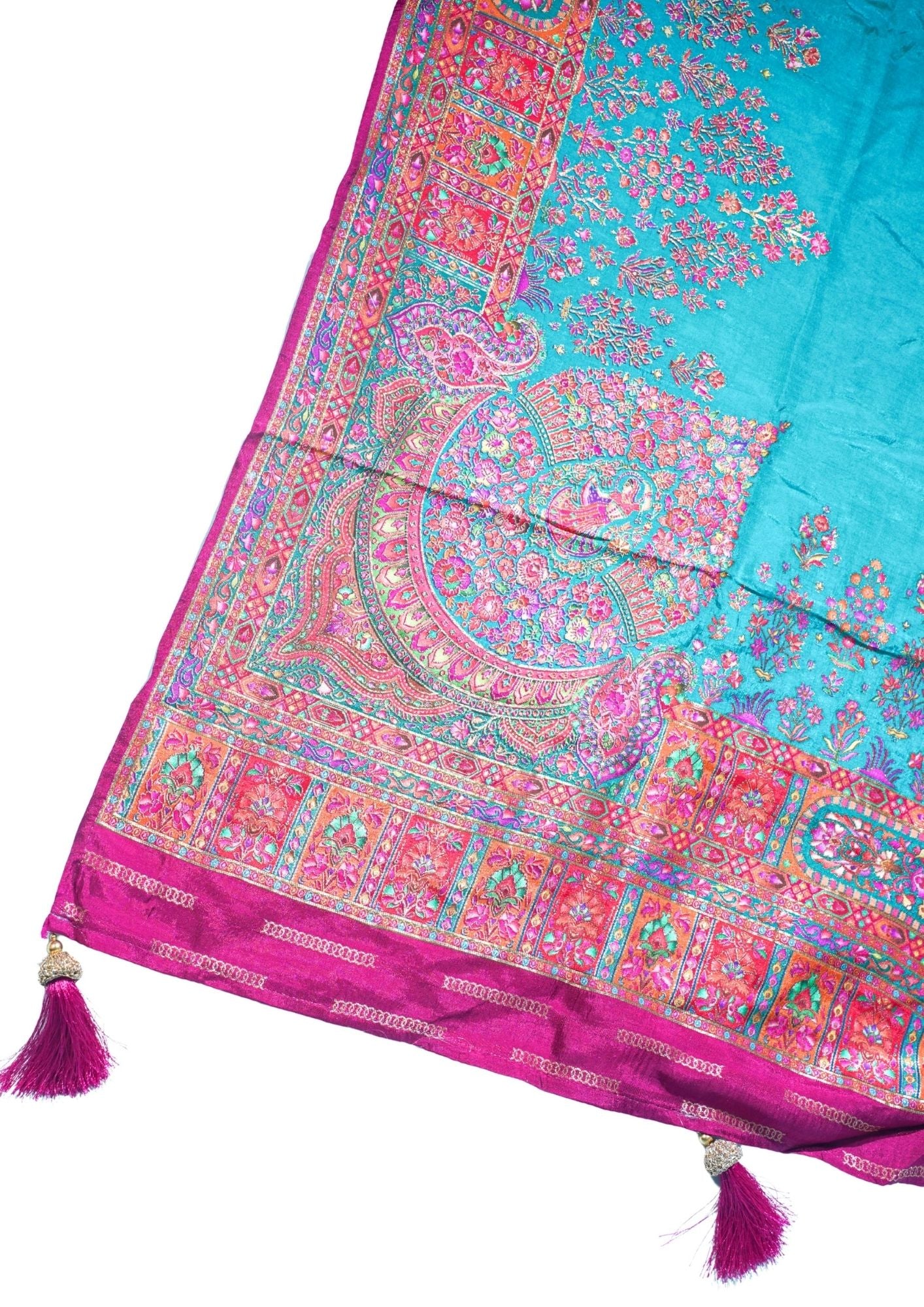 "Waah Banaras 068" Banarasi Turquoise Meenakari Pashmina Silk Saree
