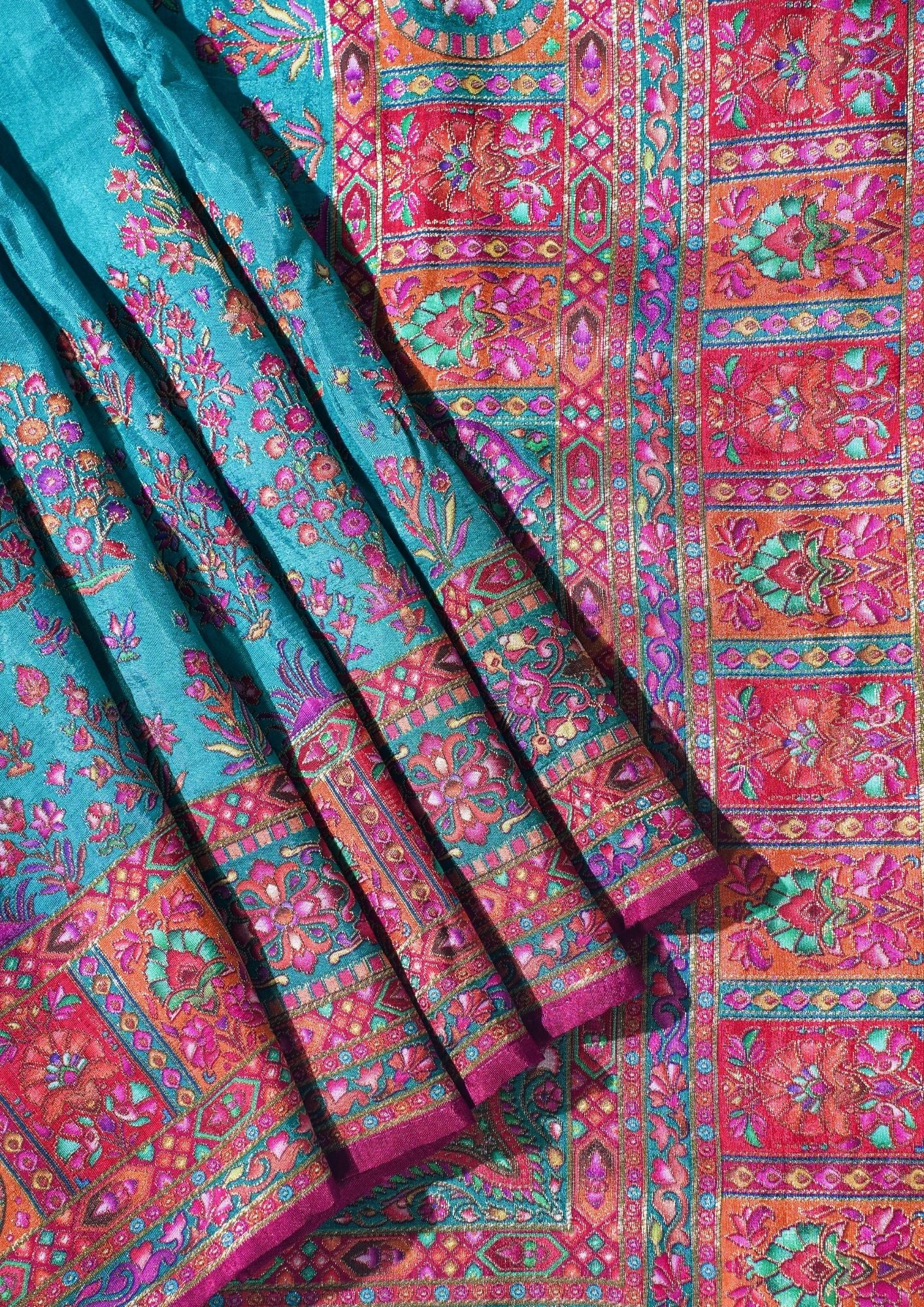 "Waah Banaras 068" Banarasi Turquoise Meenakari Pashmina Silk Saree