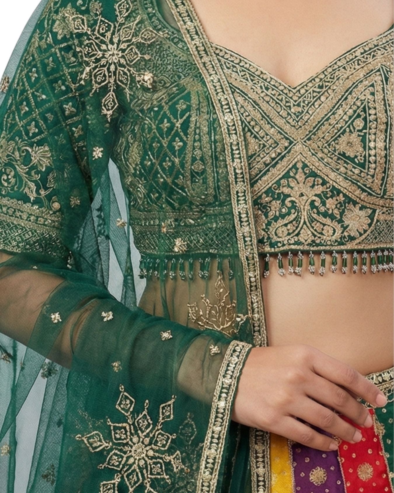 "Mansi 012" Banarasi Multicolor Lehenga With Stitched Blouse
