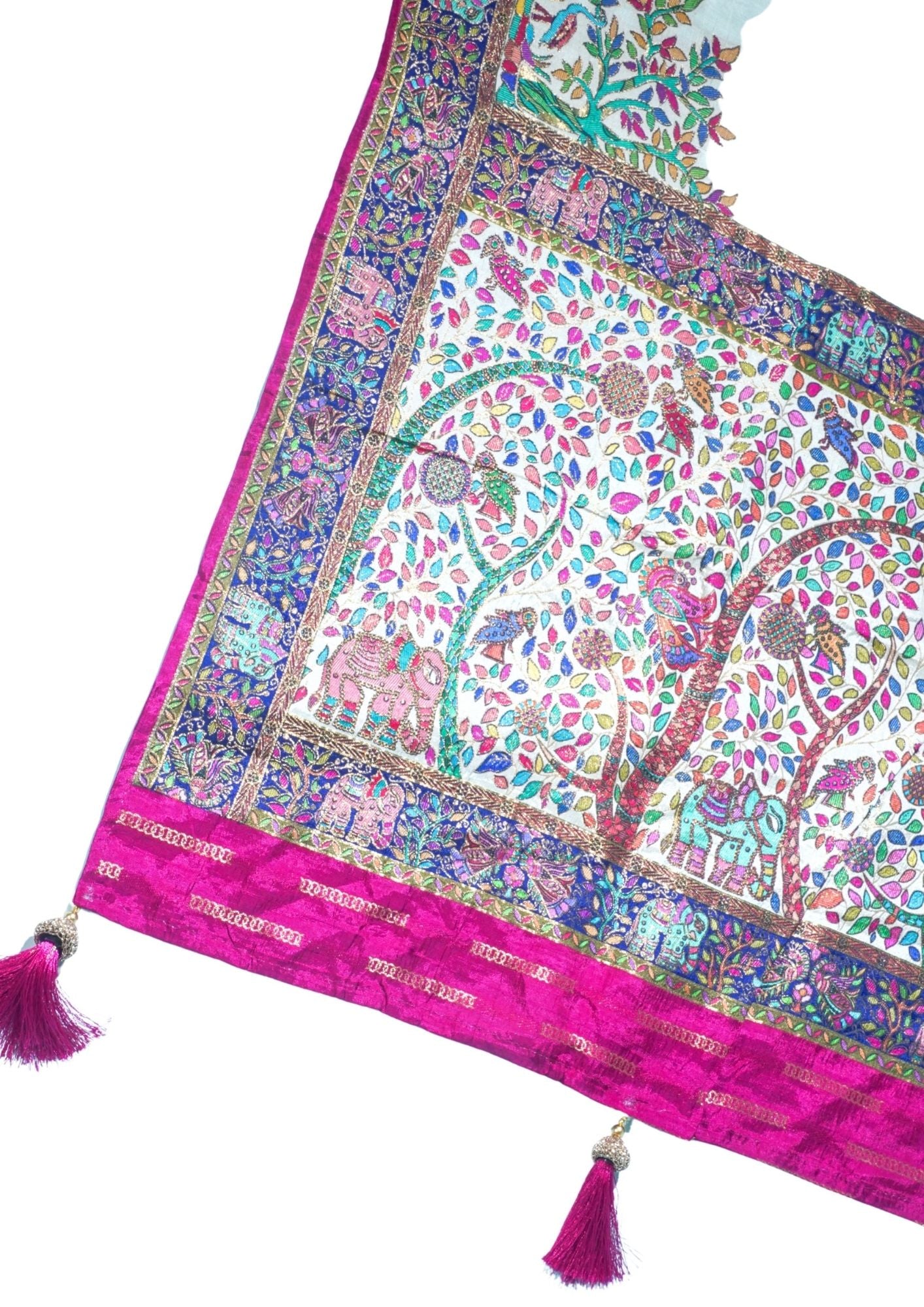 "Waah Banaras 067" Banarasi Ivory White Meenakari Pashmina Silk Saree