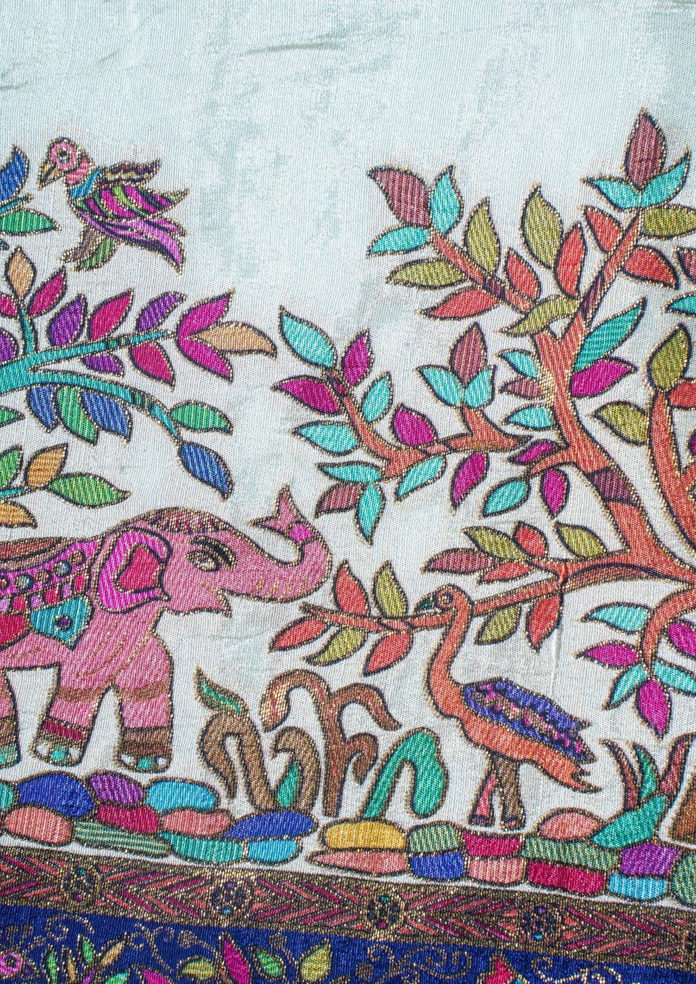 "Waah Banaras 067" Banarasi Ivory White Meenakari Pashmina Silk Saree