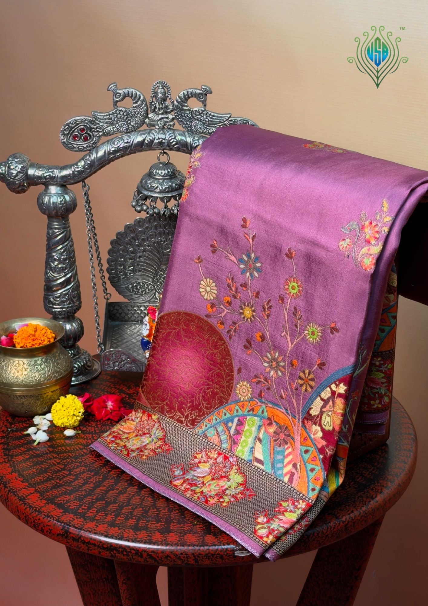UTSAV BANARAS 476H: Deep Blue Butter Silk Saree with Royal Paisley Position Print & Contrast Blouse