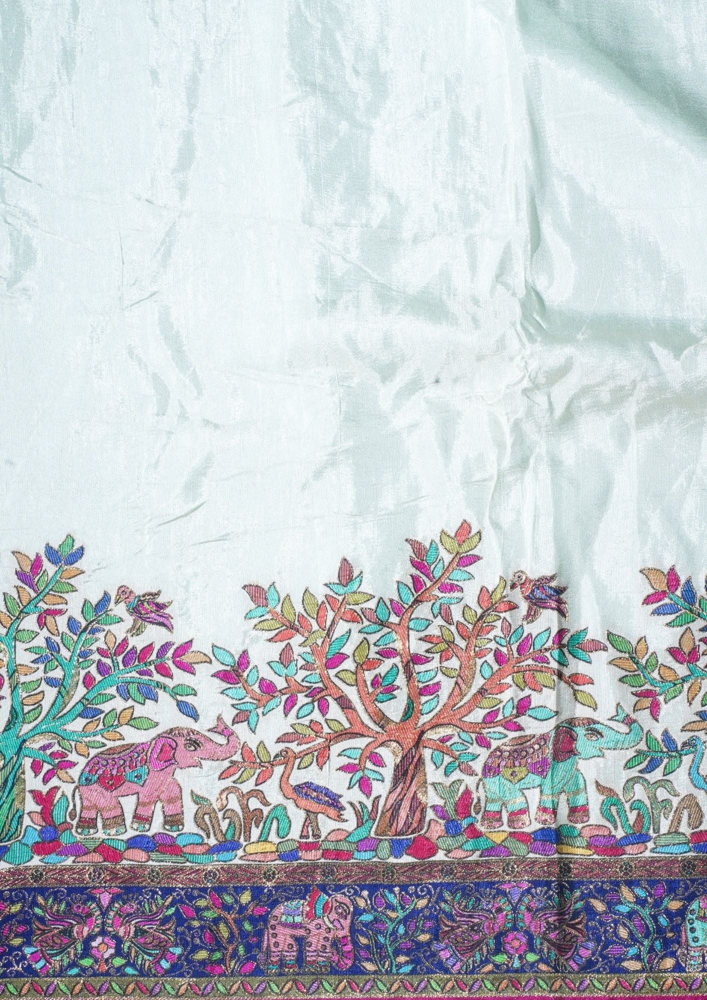 "Waah Banaras 067" Banarasi Ivory White Meenakari Pashmina Silk Saree