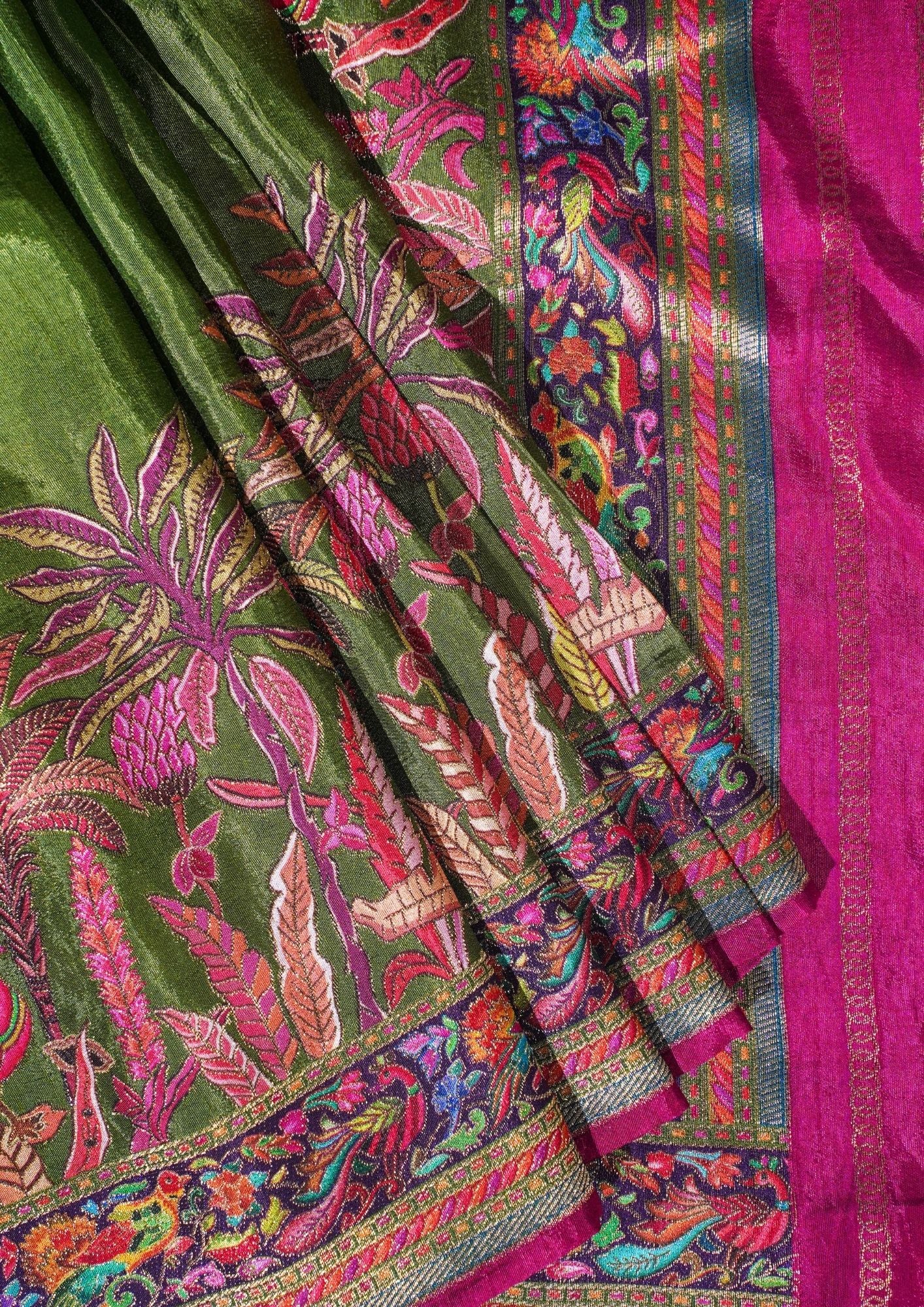 "Waah Banaras 078" Banarasi Green Meenakari Pashmina Silk Saree