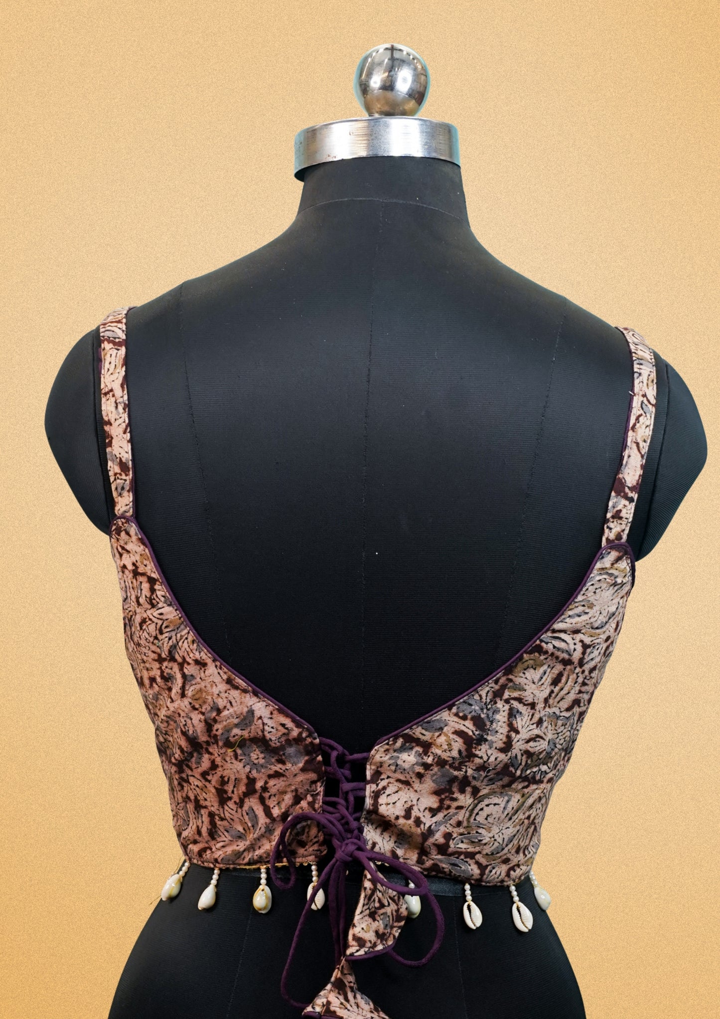 "RDM BL 004" Banarasi Beige Floral Printed Blouse with Shell Tassels
