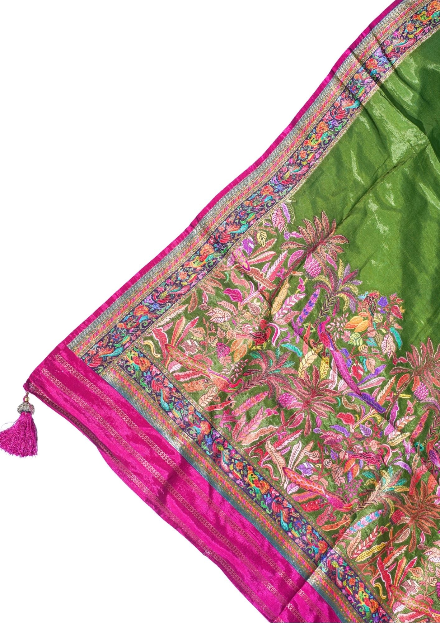 "Waah Banaras 078" Banarasi Green Meenakari Pashmina Silk Saree