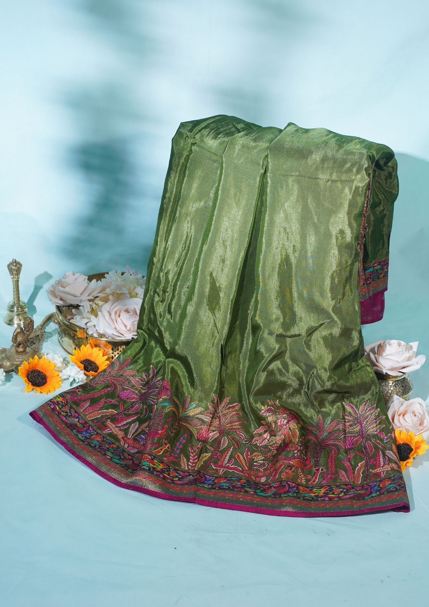 "Waah Banaras 078" Banarasi Green Meenakari Pashmina Silk Saree