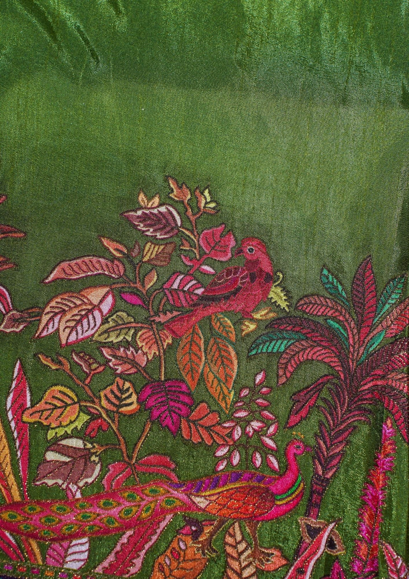 "Waah Banaras 078" Banarasi Green Meenakari Pashmina Silk Saree