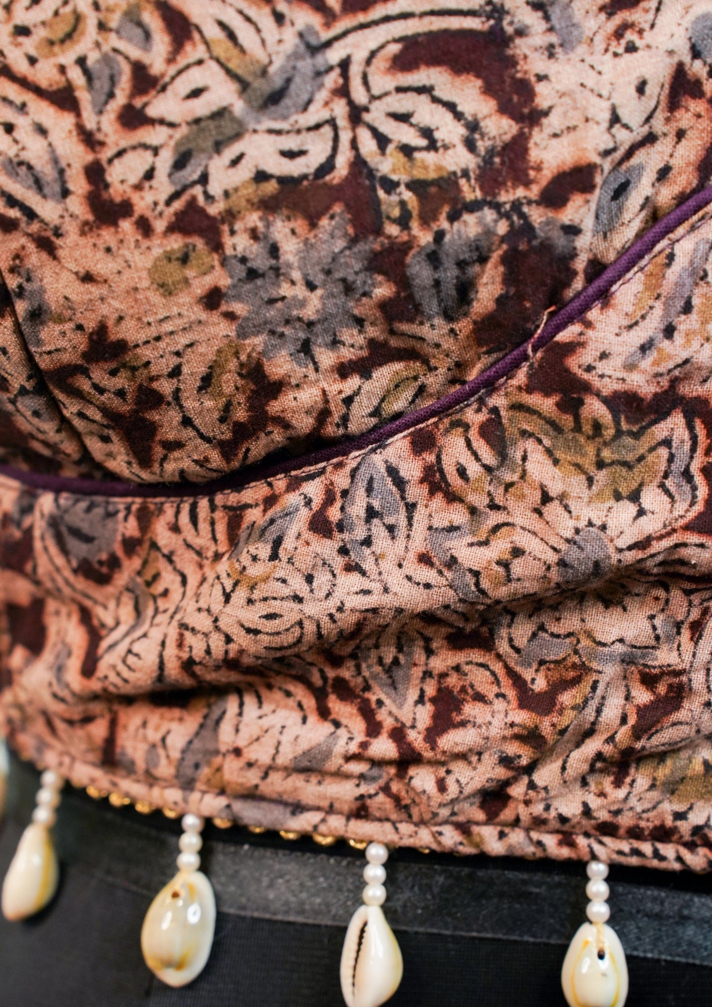 "RDM BL 004" Banarasi Beige Floral Printed Blouse with Shell Tassels