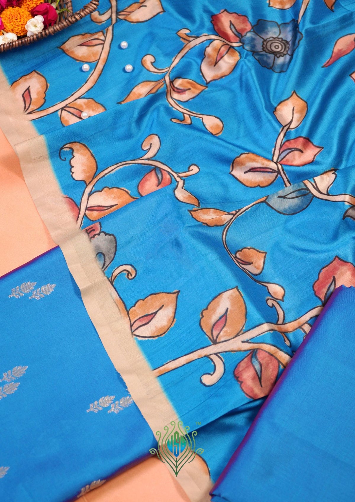 MANSI 178C: Steel Blue Banarasi Silk Suit Set with Soft Kalamkari Dupatta