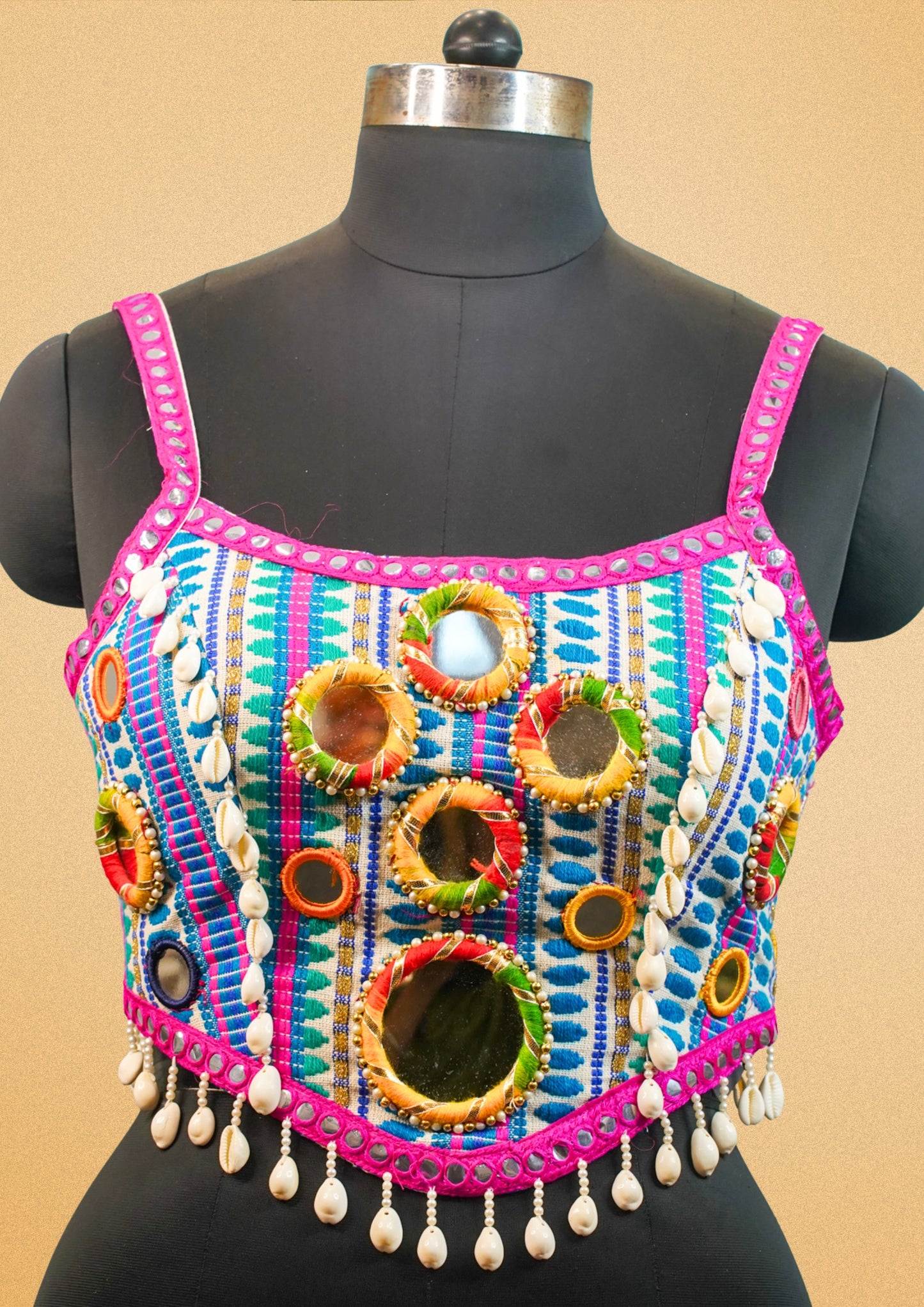 "RDM BL 029" Banarasi Blouse Cowrie Shell & Mirror Work Choli with Embroidery