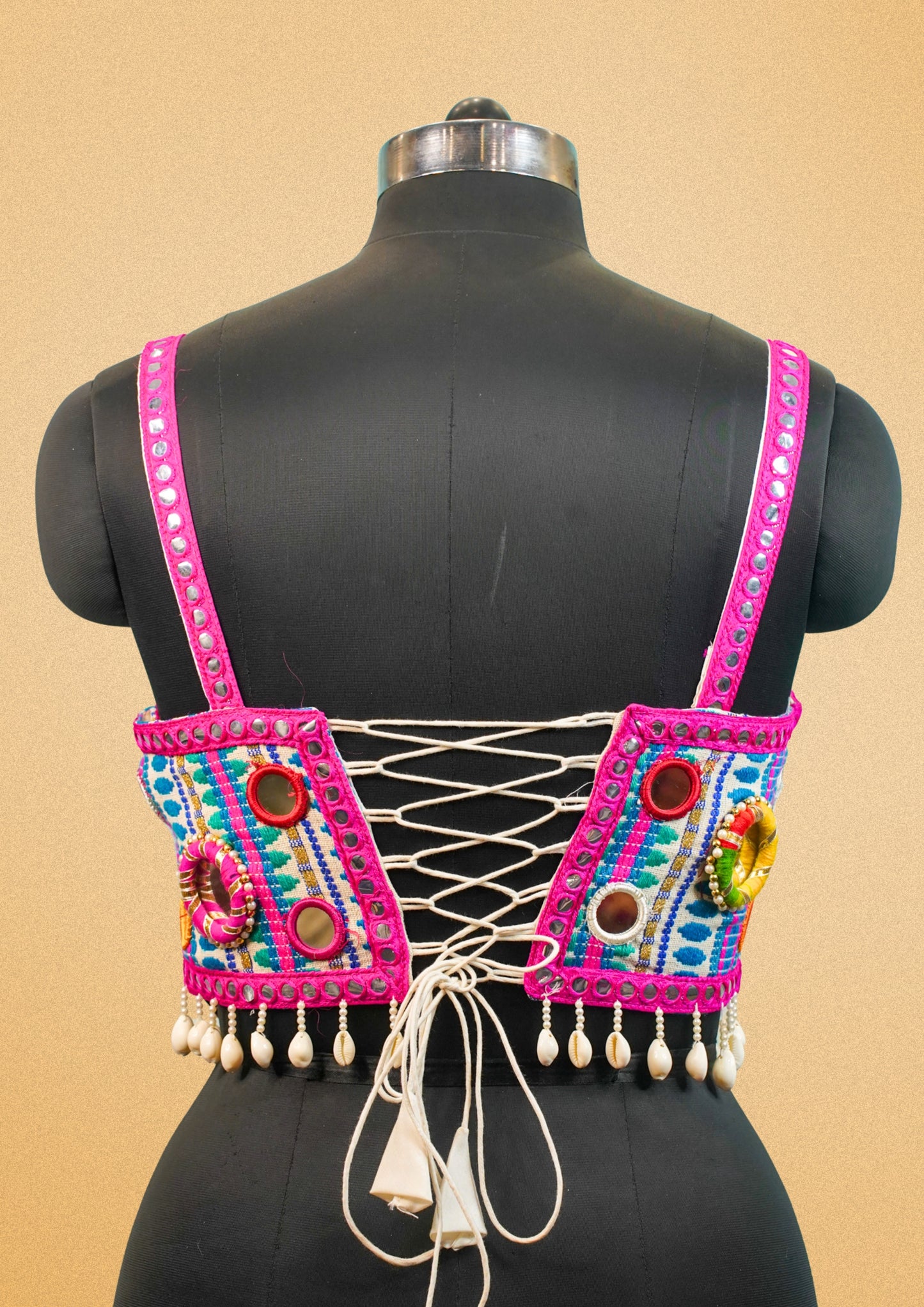 "RDM BL 029" Banarasi Blouse Cowrie Shell & Mirror Work Choli with Embroidery
