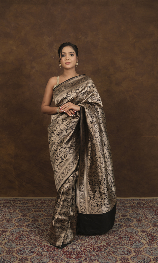"VIRASAT 160" Pure Banarasi Handloom Silk Brocade Saree: A Masterpiece of Jamewar Technique