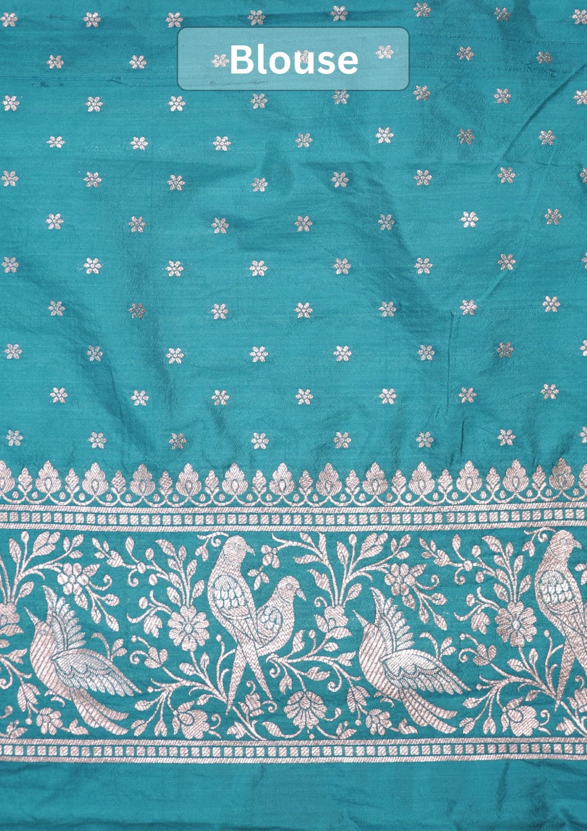 Waah Banaras 181: Sea Green Semi Katan Silk Saree With Beautiful Bird Border