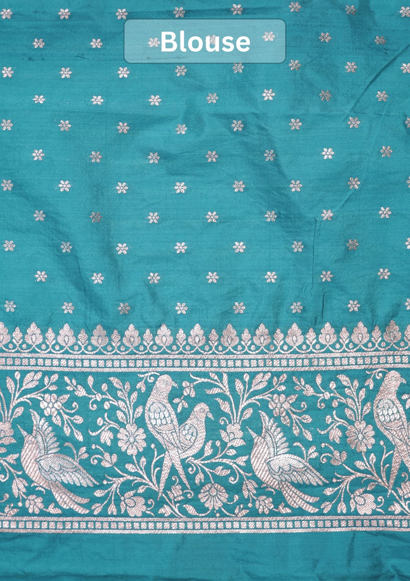 Waah Banaras 181: Sea Green Semi Katan Silk Saree With Beautiful Bird Border