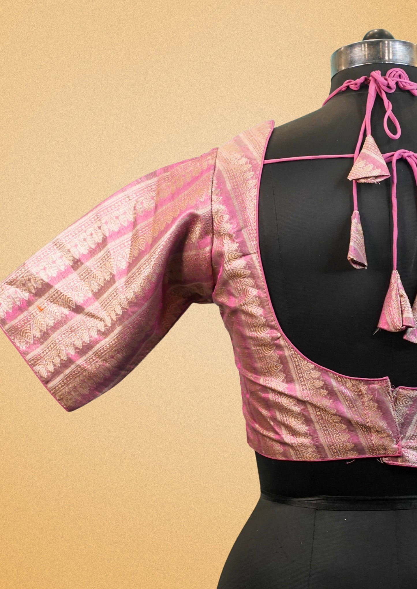 "RDM BL 030" Banarasi Pink Blouse Zari Weaving Dori Back Tie