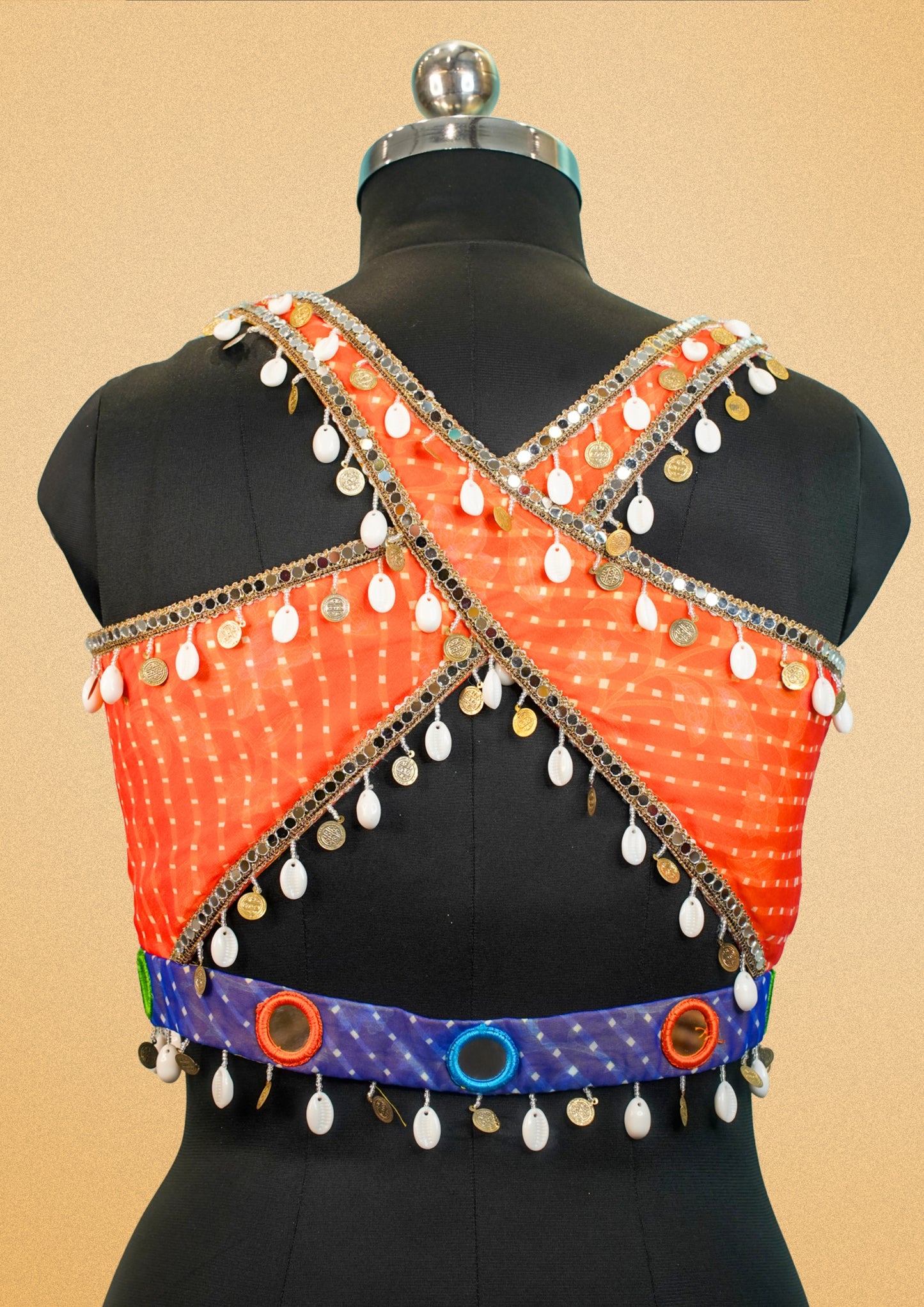 "RDM BL 025" Banarasi Multicolor Silk Blouse With Bandhani Print & Tassels