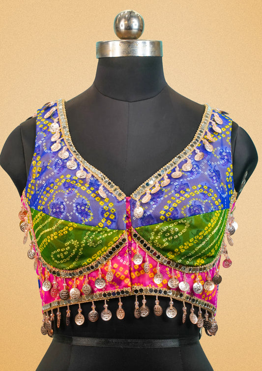 "RDM BL 025A" Banarasi Designer Bandhani Blouse With Coin Latkan