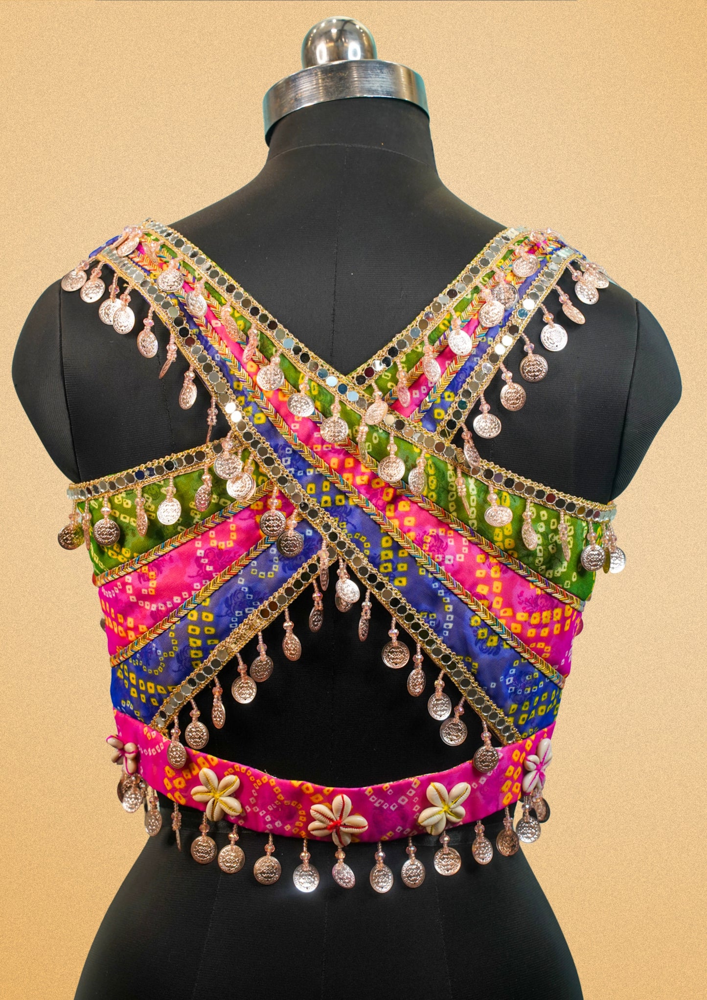 "RDM BL 025A" Banarasi Designer Bandhani Blouse With Coin Latkan
