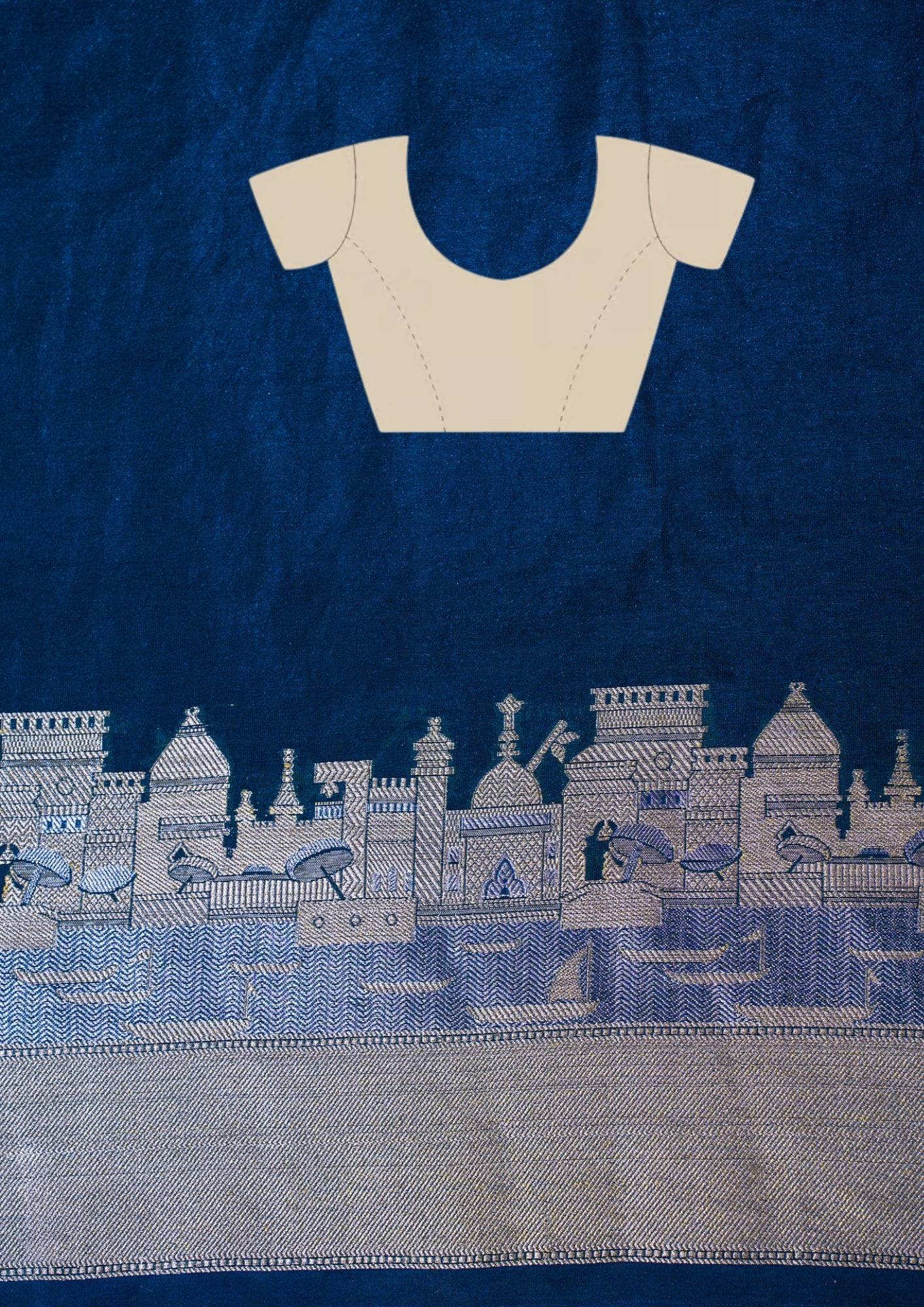 "UTSAV BANARAS 003E" Banarasi Teal Blue Kashi Ghat Pattern Silk Saree With Pictorial Border