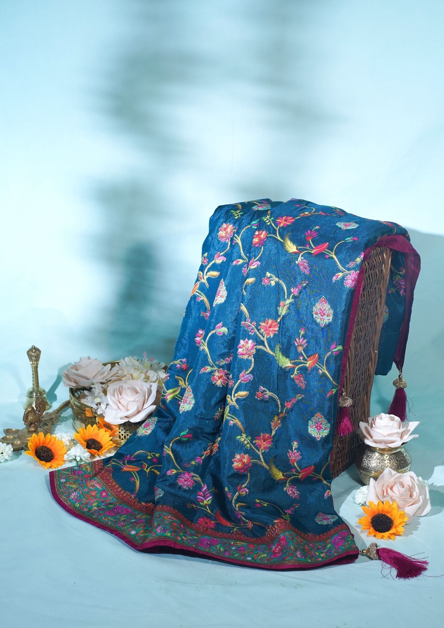 "Waah Banaras 081" Banarasi Deep Royal Blue Meenakari Tussar Silk Saree