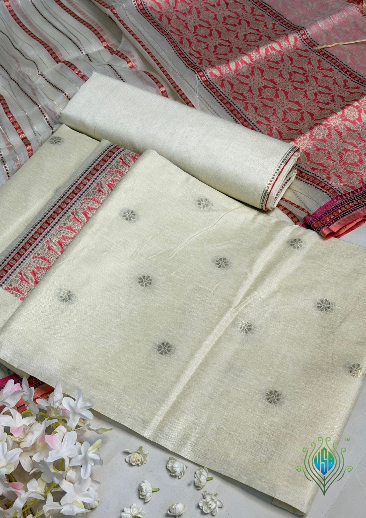 MANSI 170: Ivory Raw Silk Suit Set with Designer Woven Dupatta