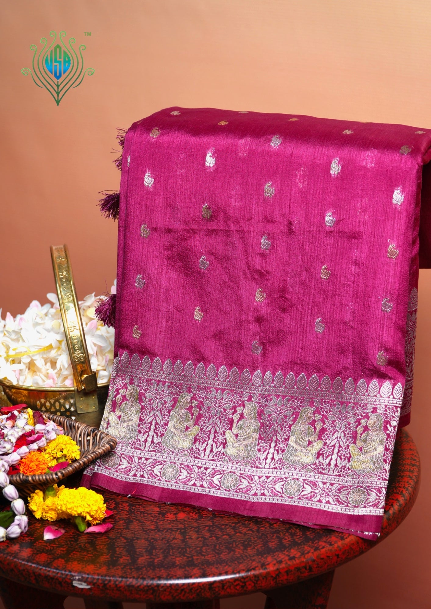 UTSAV BANARAS 415: Magenta Pink Mashru Valkalam Silk Saree with Meenakari Floral Border & Heritage Zari Weaving