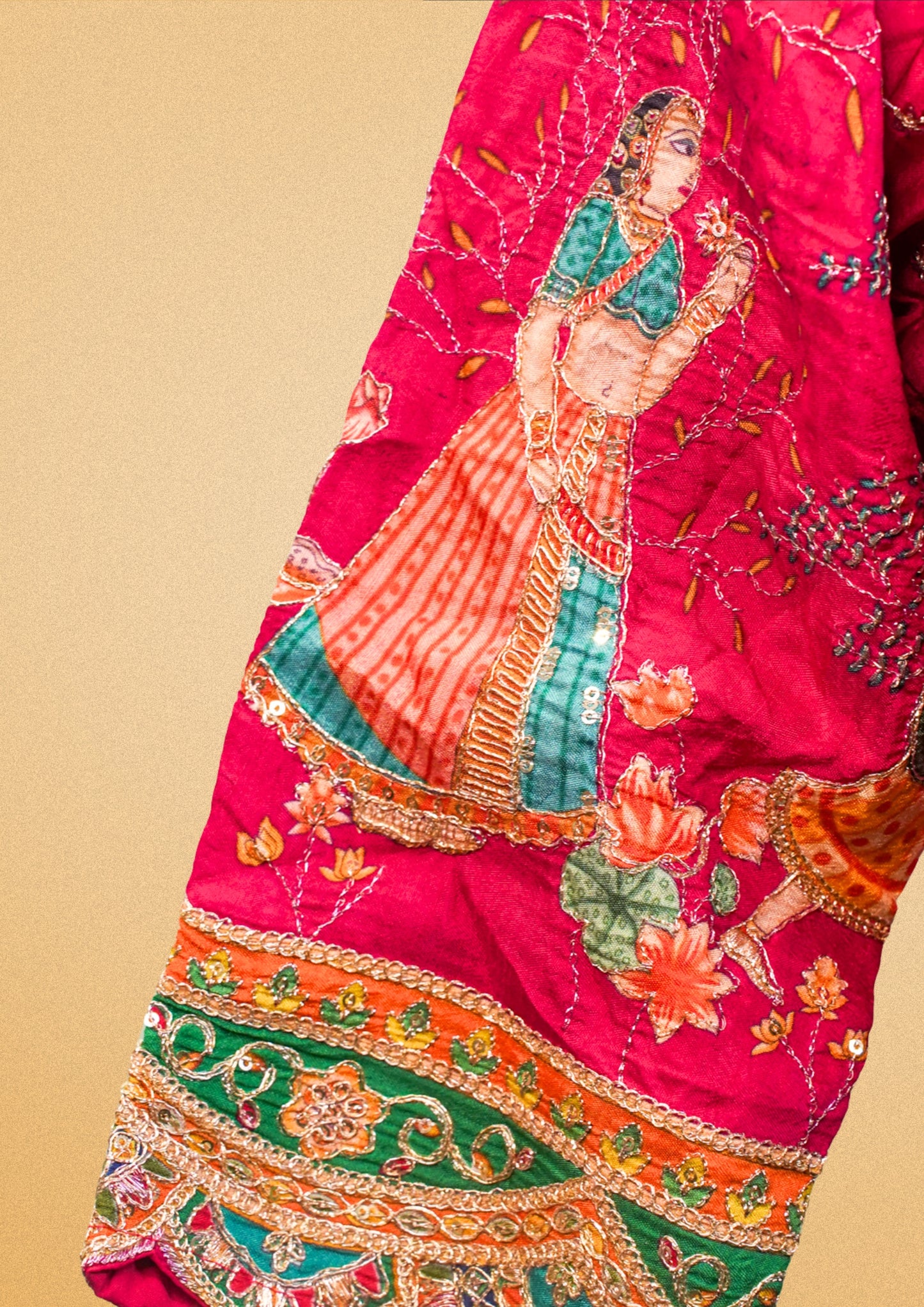"RDM BL 014B" Designer Pink Banarasi Designer Pink Blouse With Embroidered Sleeves & Tie-Back Detailing