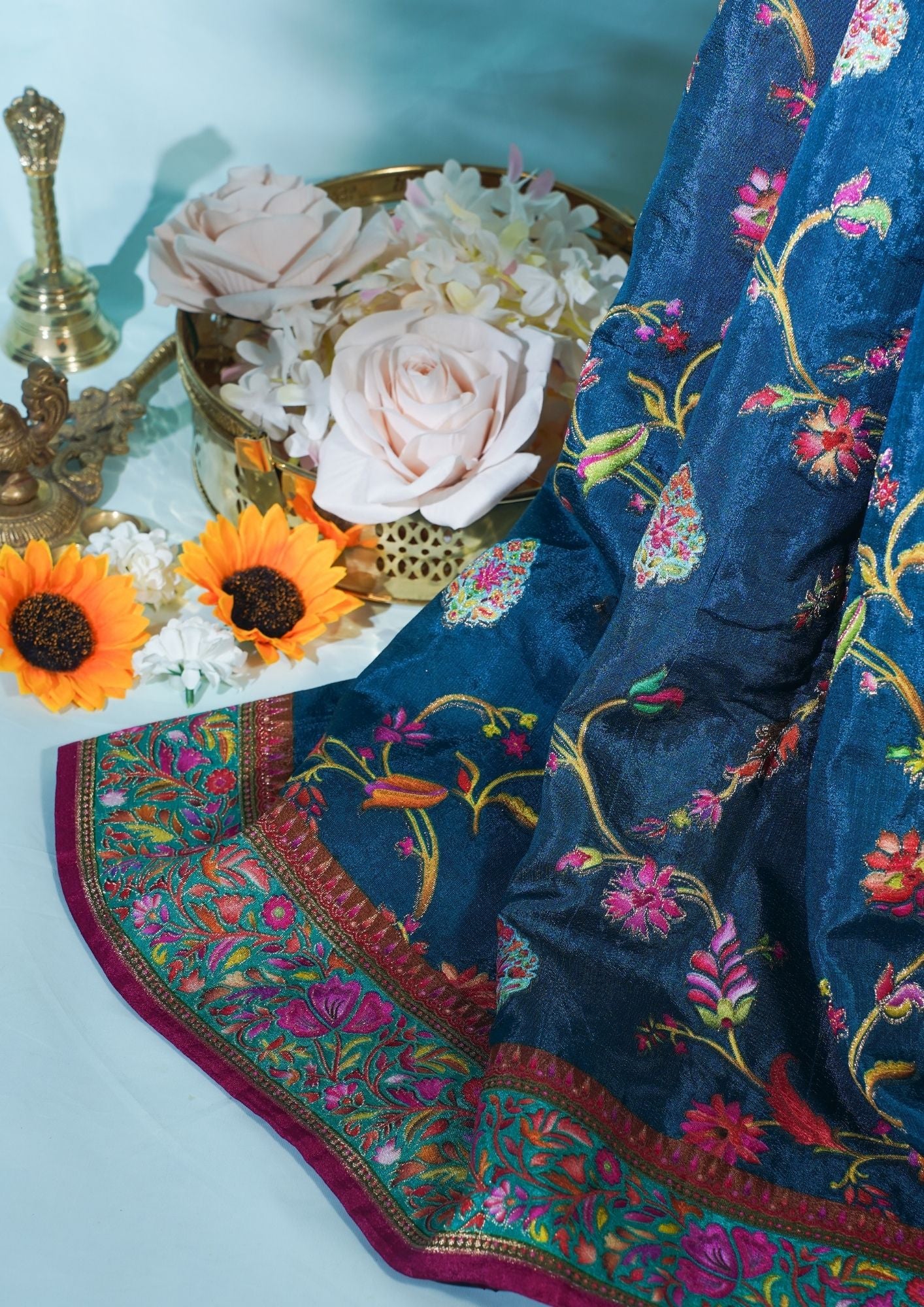 "Waah Banaras 081" Banarasi Deep Royal Blue Meenakari Tussar Silk Saree