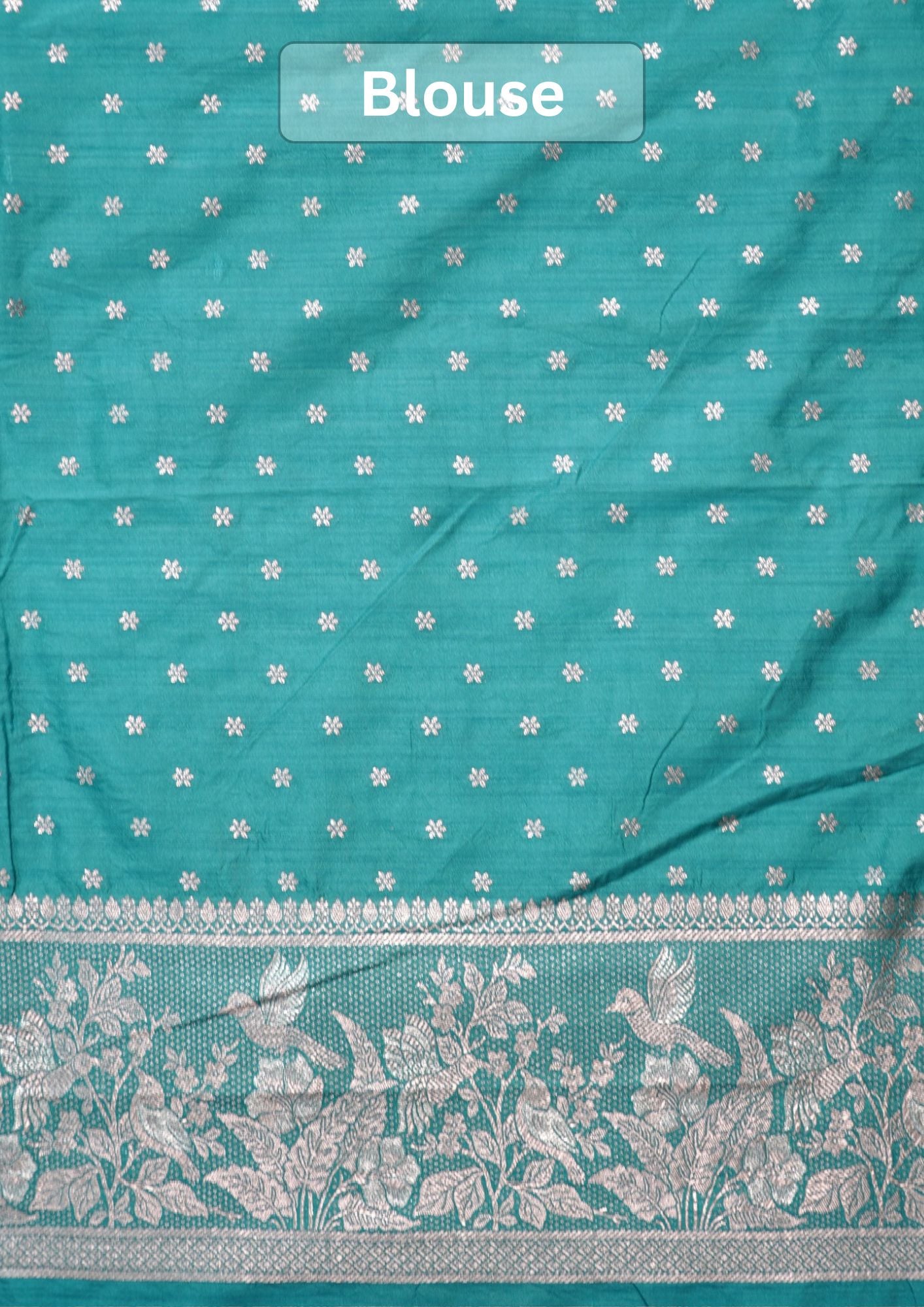 Waah Banaras 182A: Turquoise Blue Semi Katan Silk Saree With Beautiful Bird Border