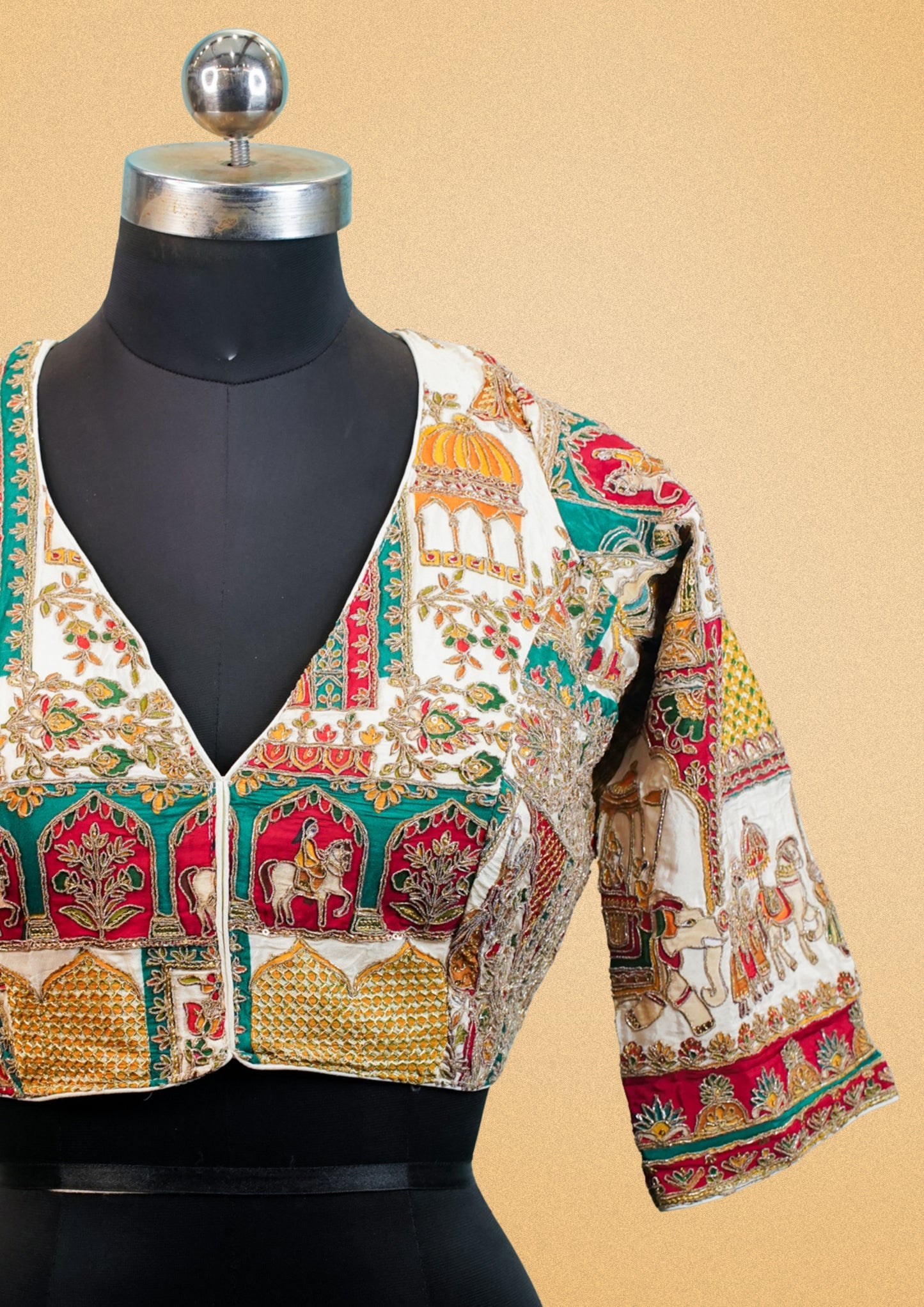 "RDM BL 008" Handcrafted Banarasi Silk Blouse with Royal Embroidery & Traditional Motifs