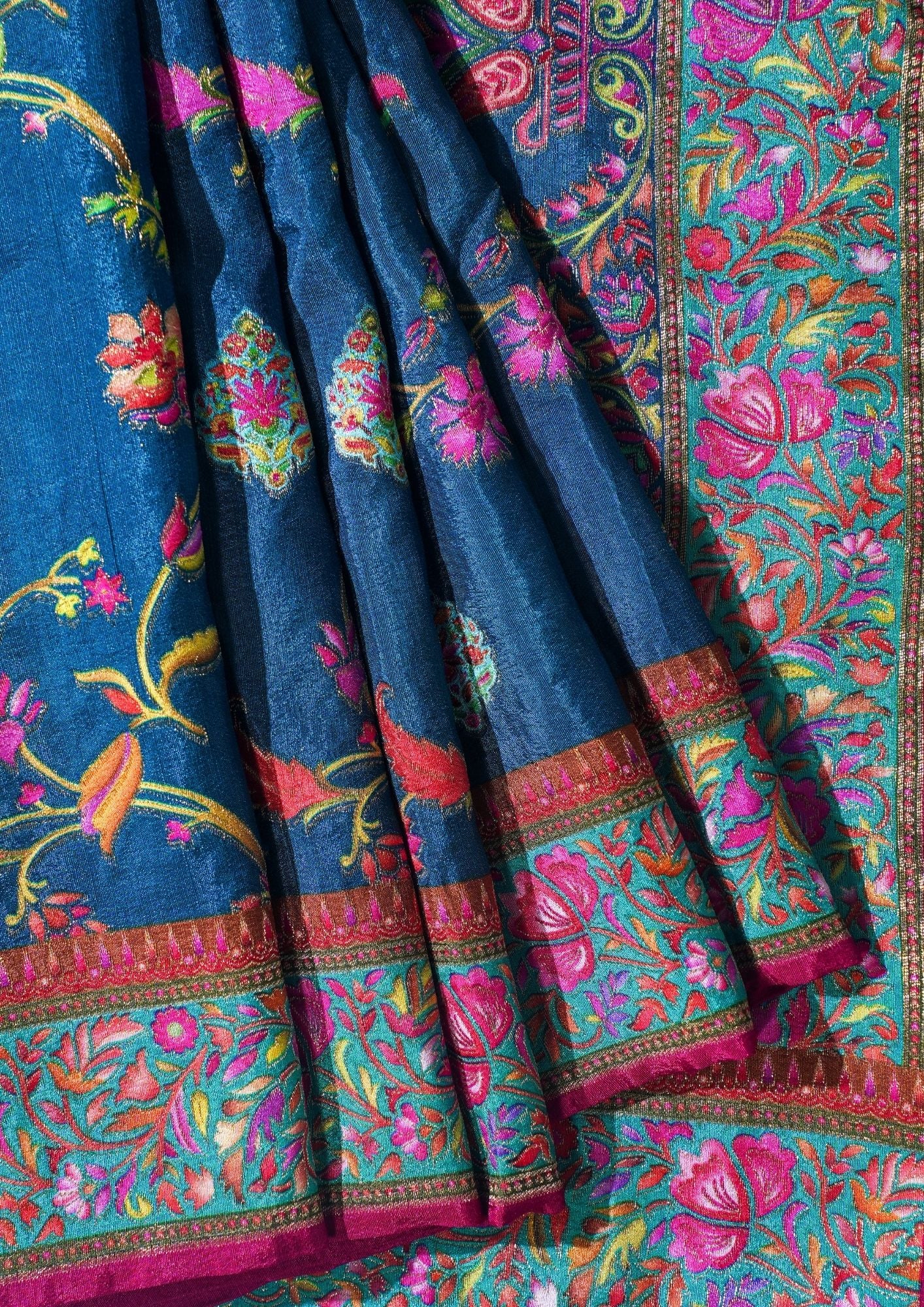 "Waah Banaras 081" Banarasi Deep Royal Blue Meenakari Tussar Silk Saree