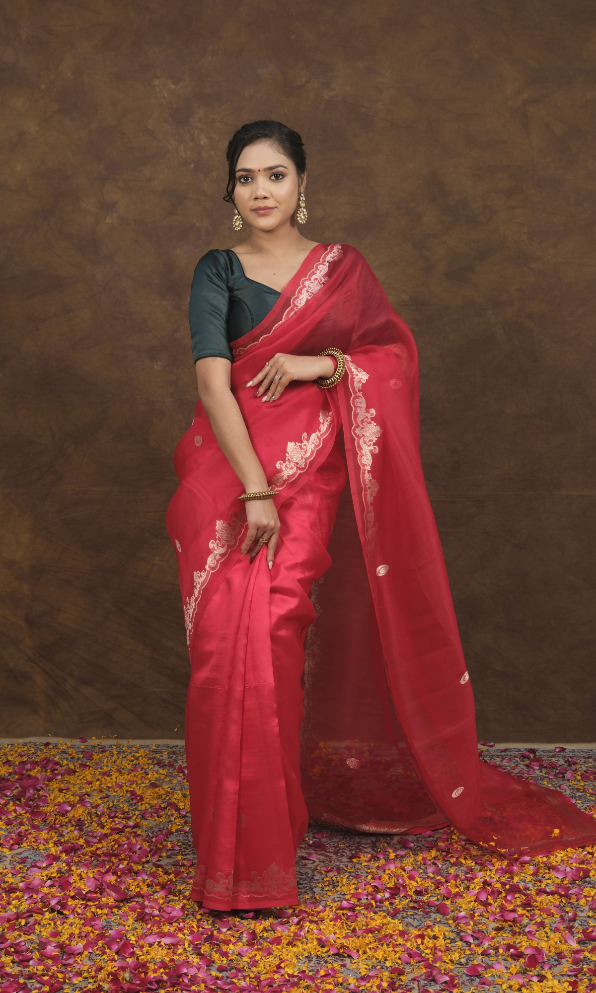 VIRASAT 018 : Luxurious Silk & Organza Saree with Signature Chand Buta & Brocade Blouse