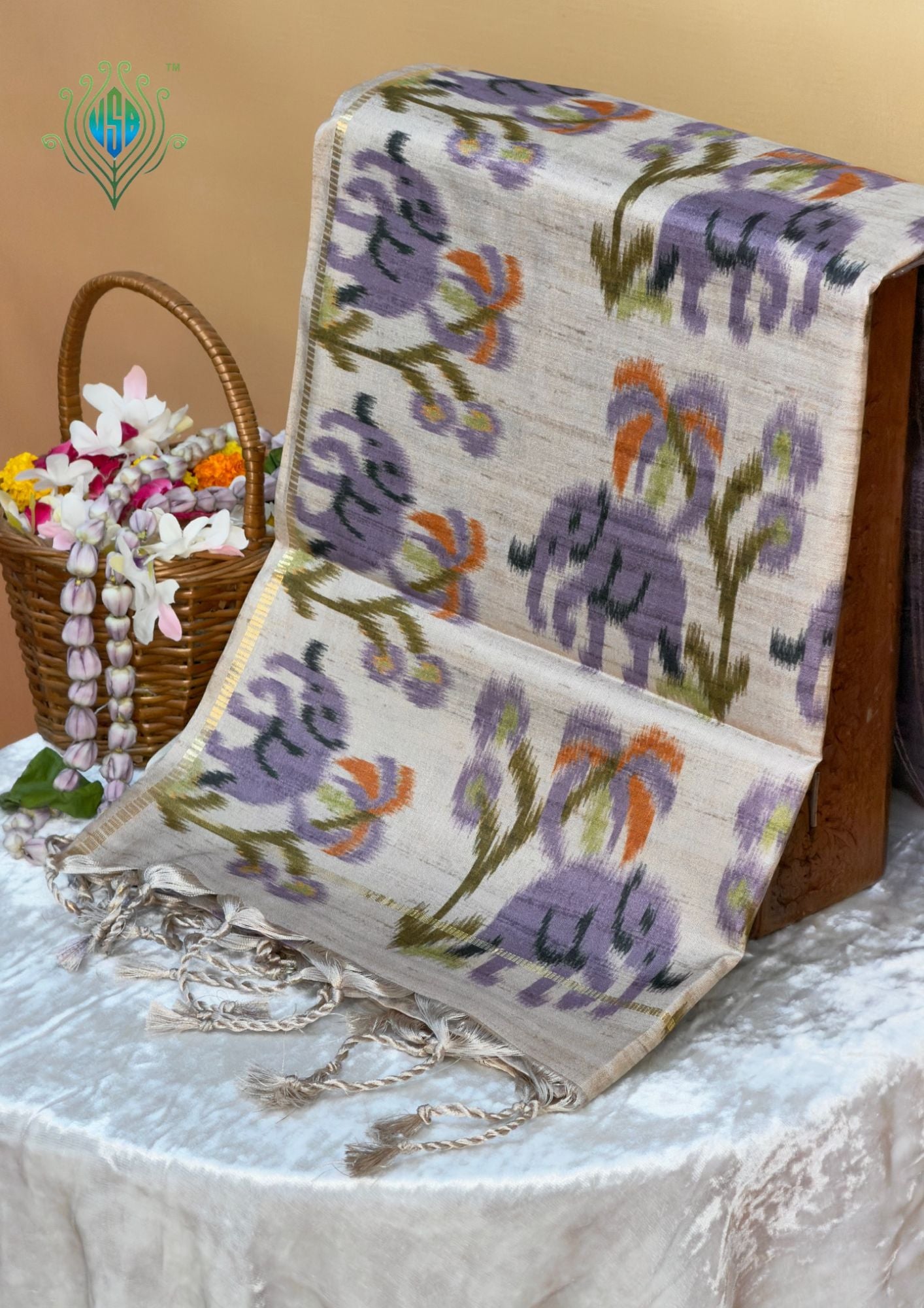 UTSAV BANARAS 393: Lavender Tussar Silk Saree With Zari Jacquard Check Line