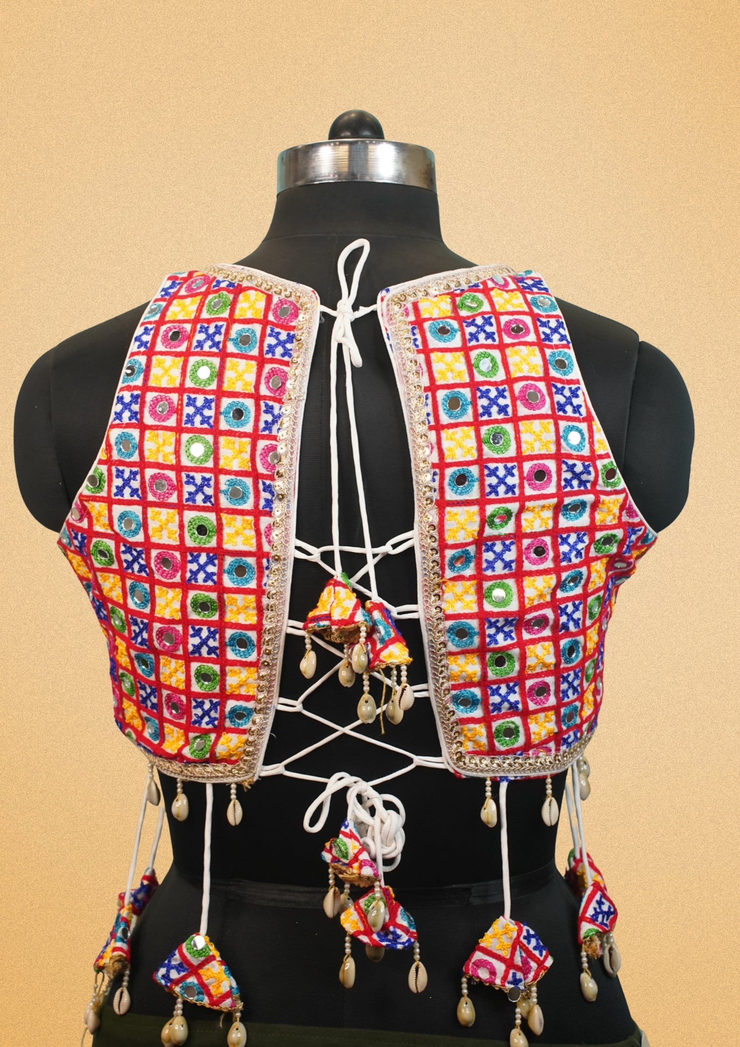 "RDM BL 007" Banarasi Colorful Mirror Work Embroidered Blouse with Shell Tassels
