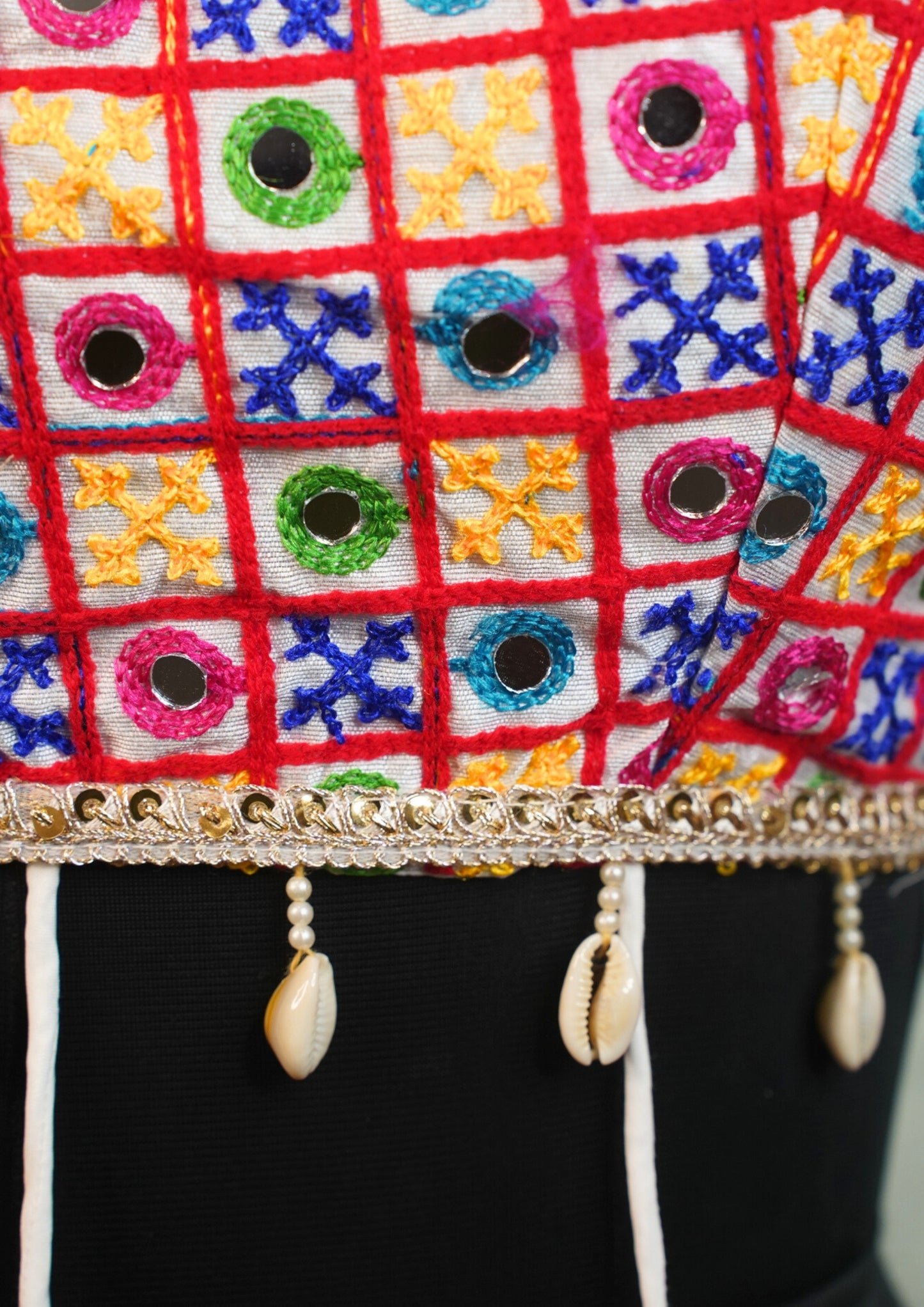 "RDM BL 007" Banarasi Colorful Mirror Work Embroidered Blouse with Shell Tassels