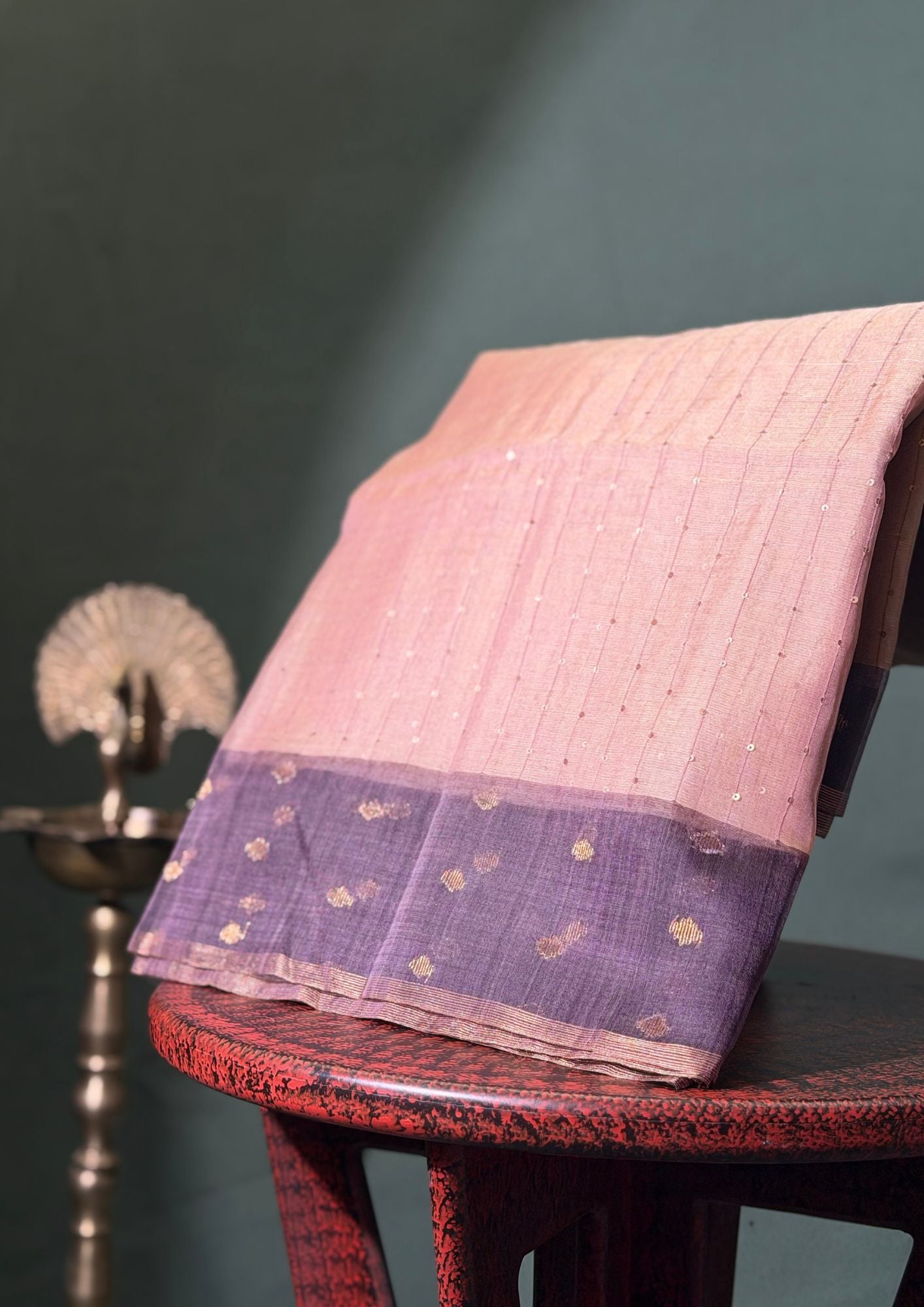 "Founder Choice 018" Banarasi Exquisite Coffee & Purple Jamdani Kora Silk Saree