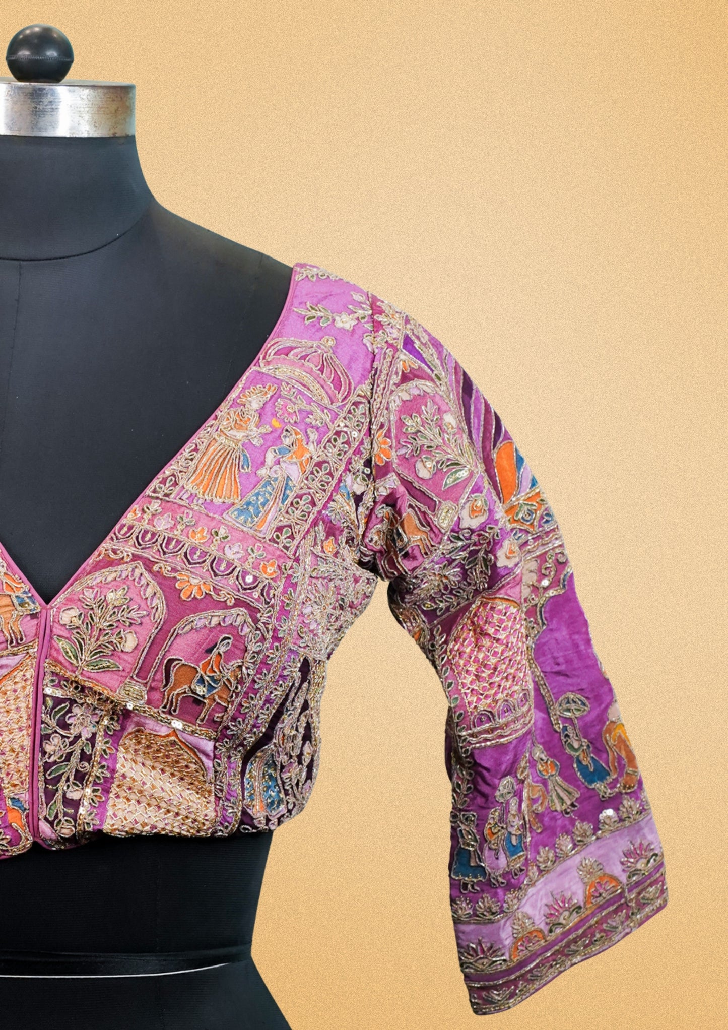 "RDM BL 008C" Banarasi Royal Purple Hand-Embroidered Storytelling Blouse