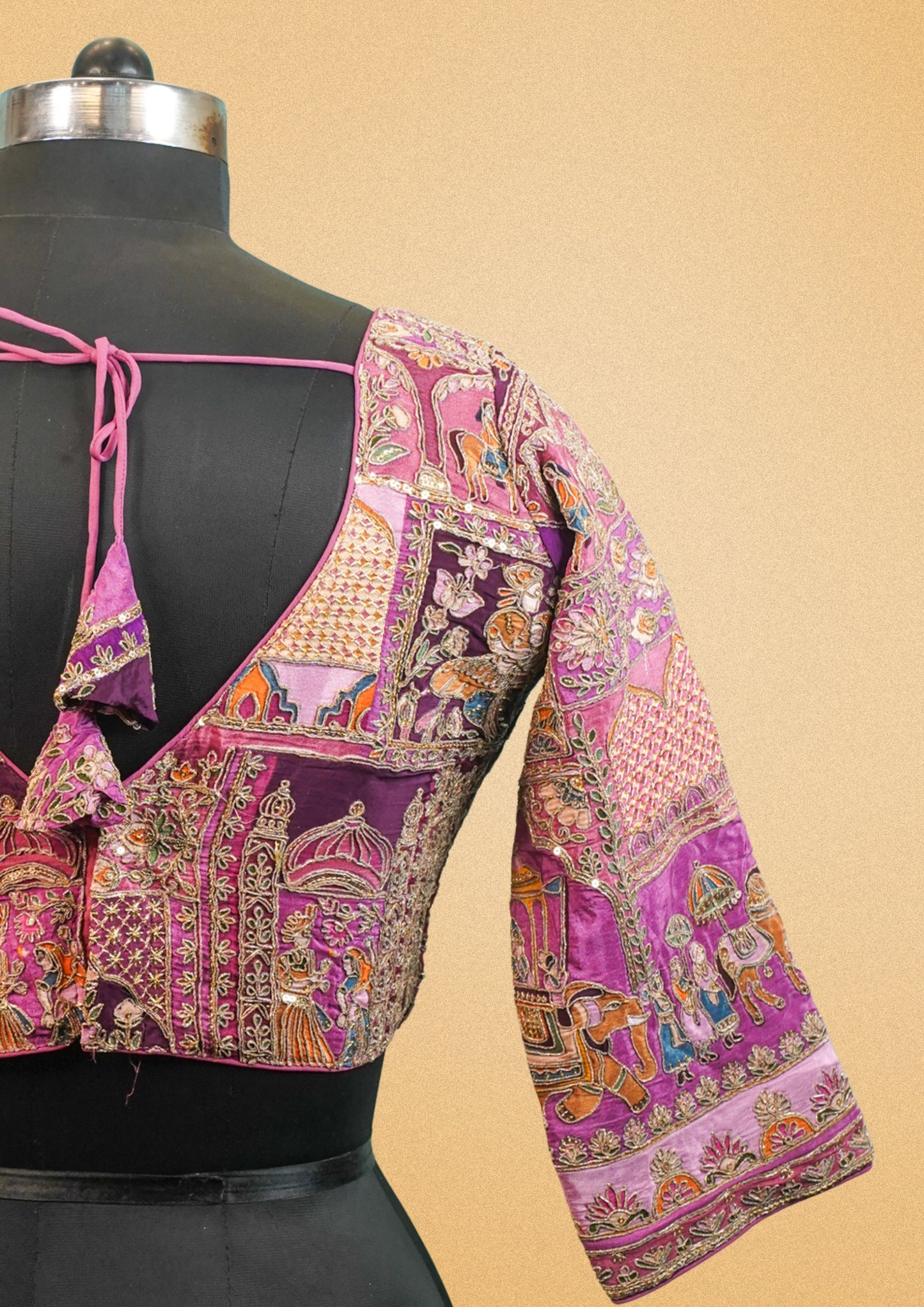 "RDM BL 008C" Banarasi Royal Purple Hand-Embroidered Storytelling Blouse