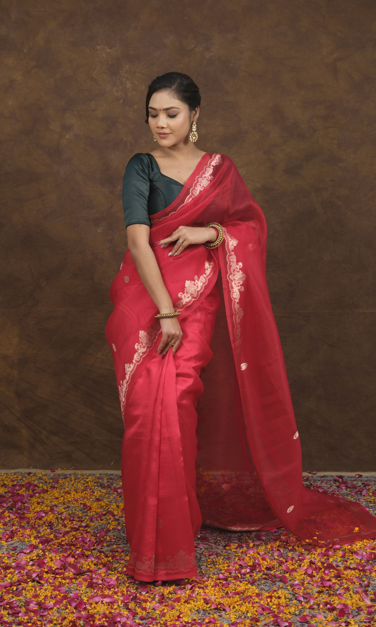 VIRASAT 018 : Luxurious Silk & Organza Saree with Signature Chand Buta & Brocade Blouse