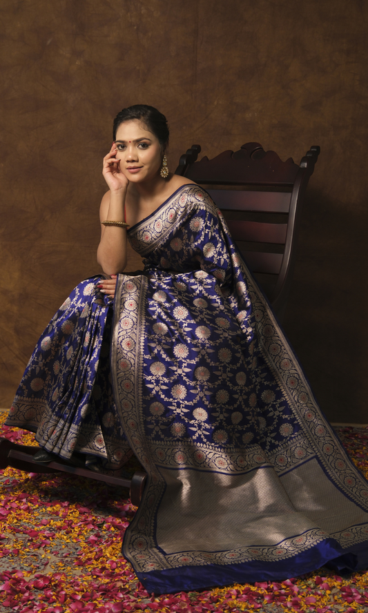 "VIRASAT 161" Traditional Banarasi Saree with Exquisite Mughal Motif Border