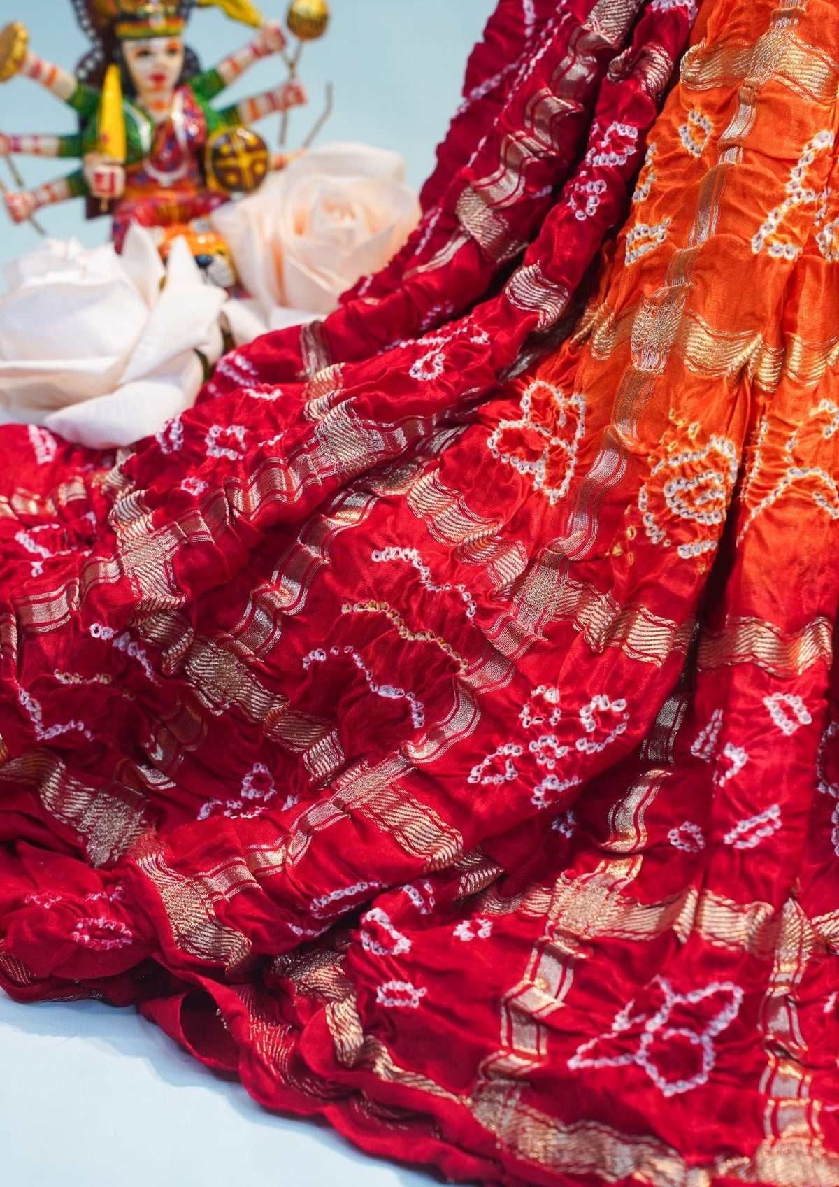 "VIRASAT 110A" Banarasi Rich Red Pure Gajji Ghat Chola Bandhej Handloom Saree