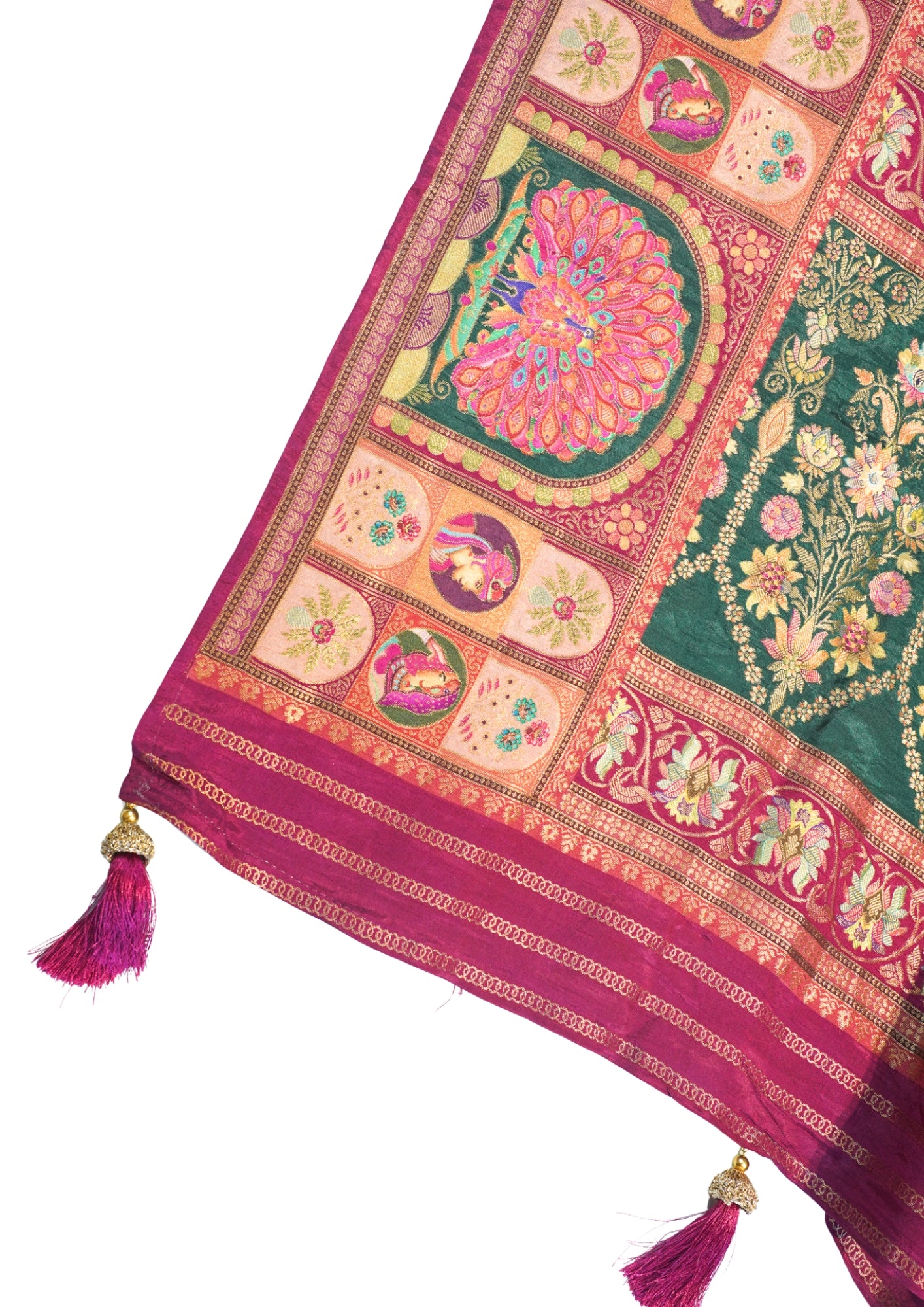 "Waah Banaras 086" Banarasi Meenakari Pashmina Silk Saree with Peacock & Royal Motifs