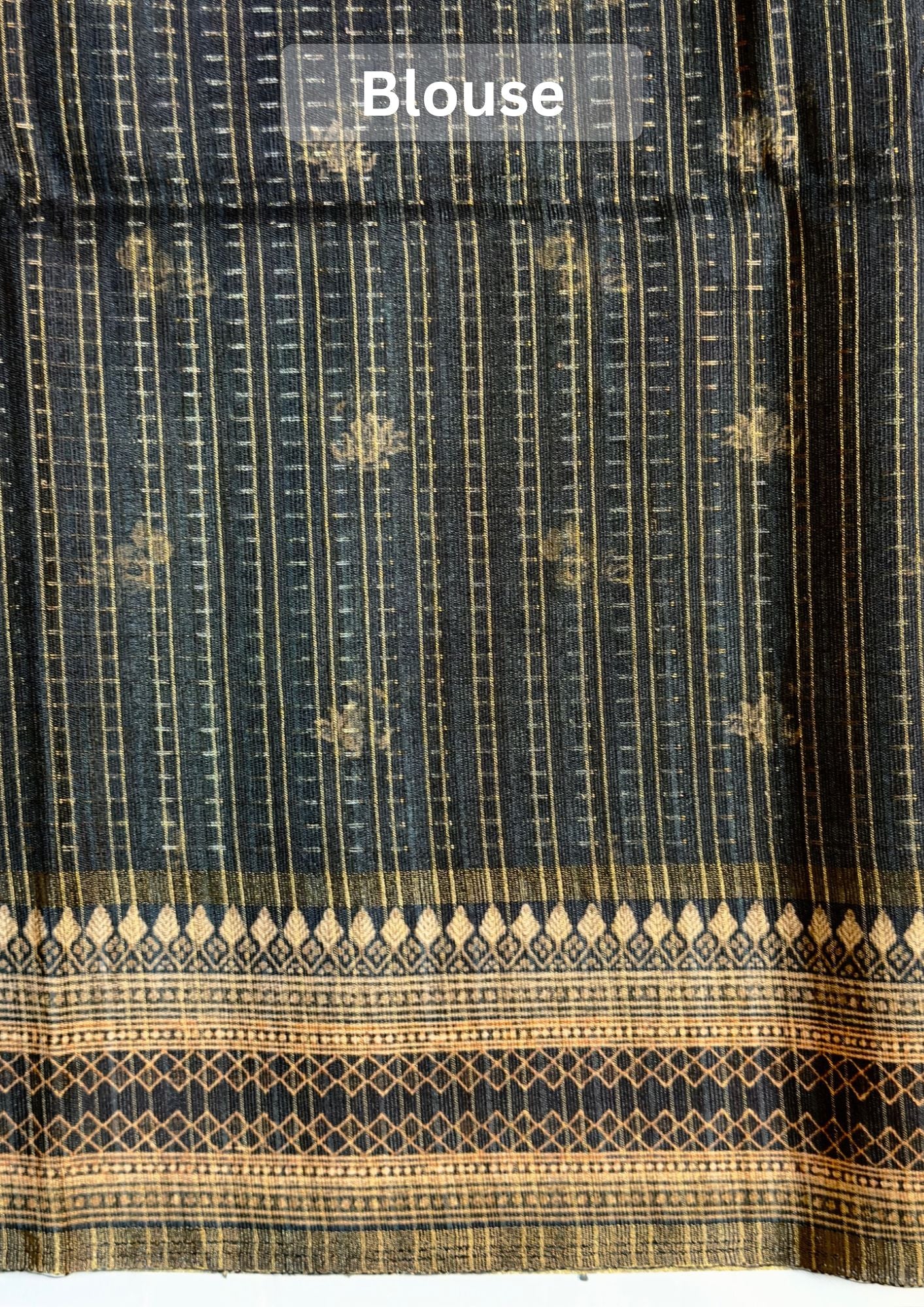 UTSAV BANARAS 383: Elegant Beige Tussar Silk Saree with Kalamkari Floral Print & Royal Elephant Border