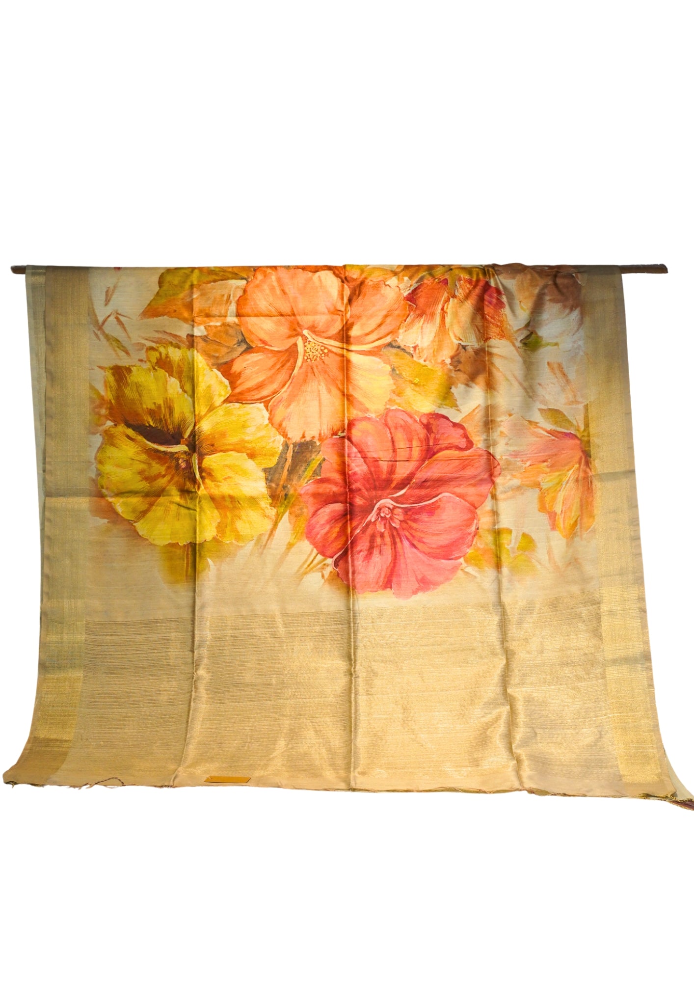"Utsav Banaras 187" Banarasi Tussar Silk Saree in Golden Base With Yellow Floral Motif