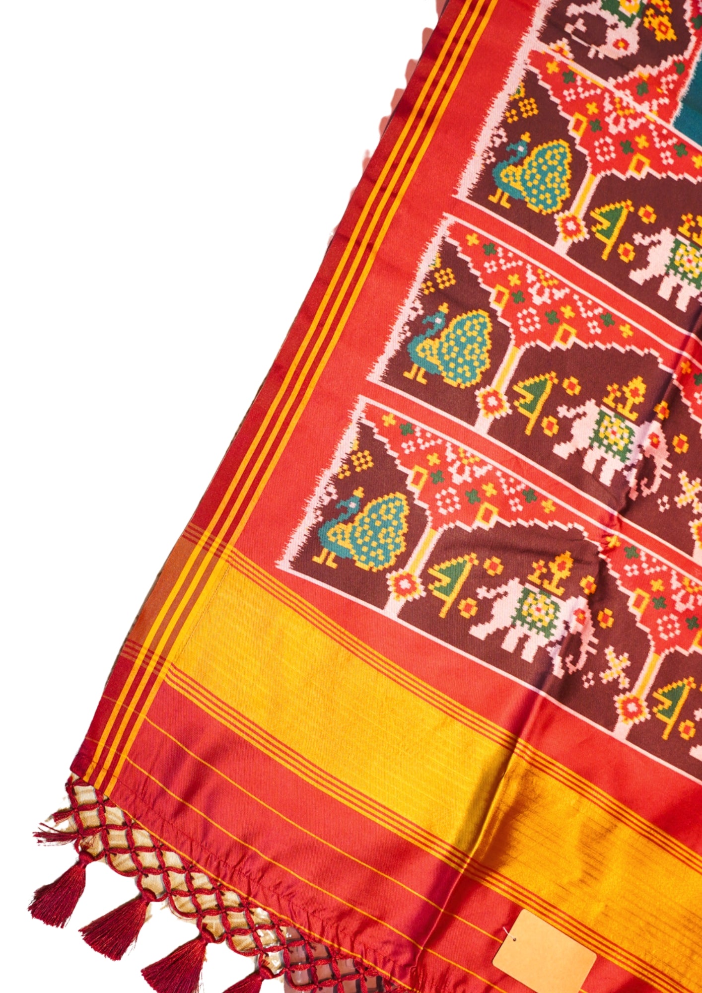 "Utsav Banaras 188" Banarasi Rama Green Patola Silk Saree With Elephant & Peacock Motif Border